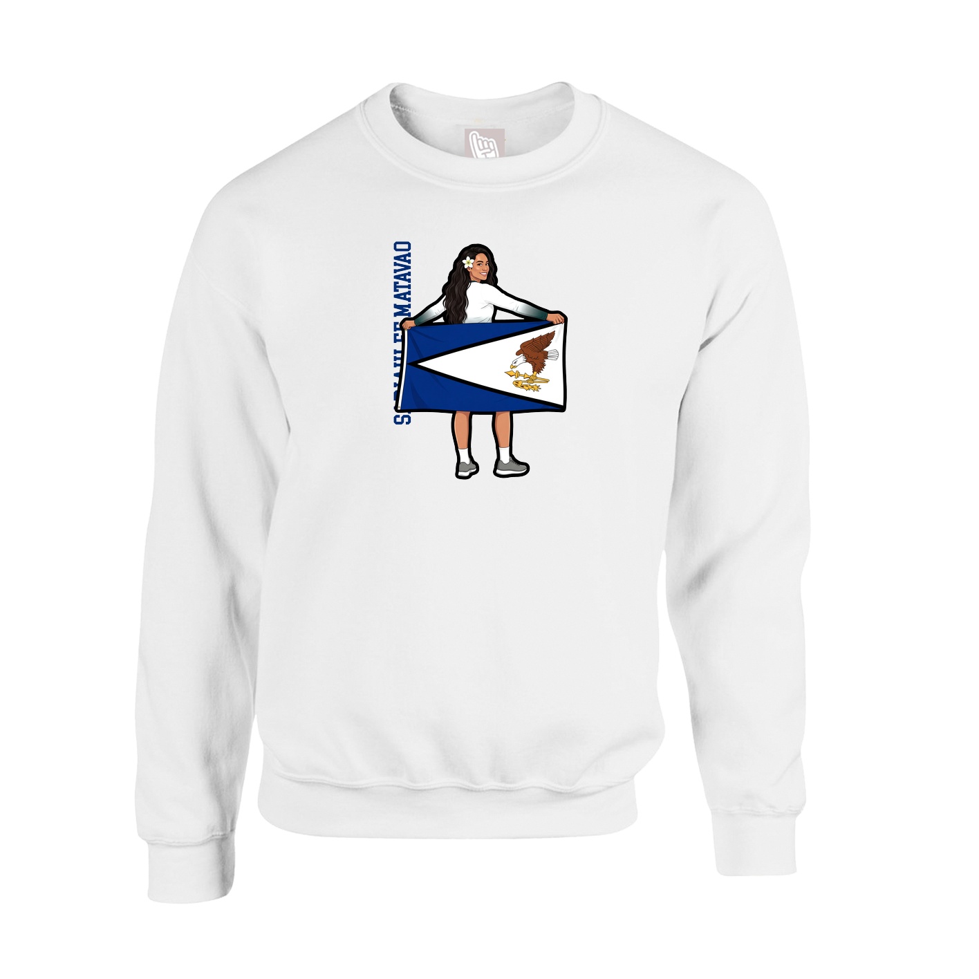 Fleece Crew — Name Vertical in White