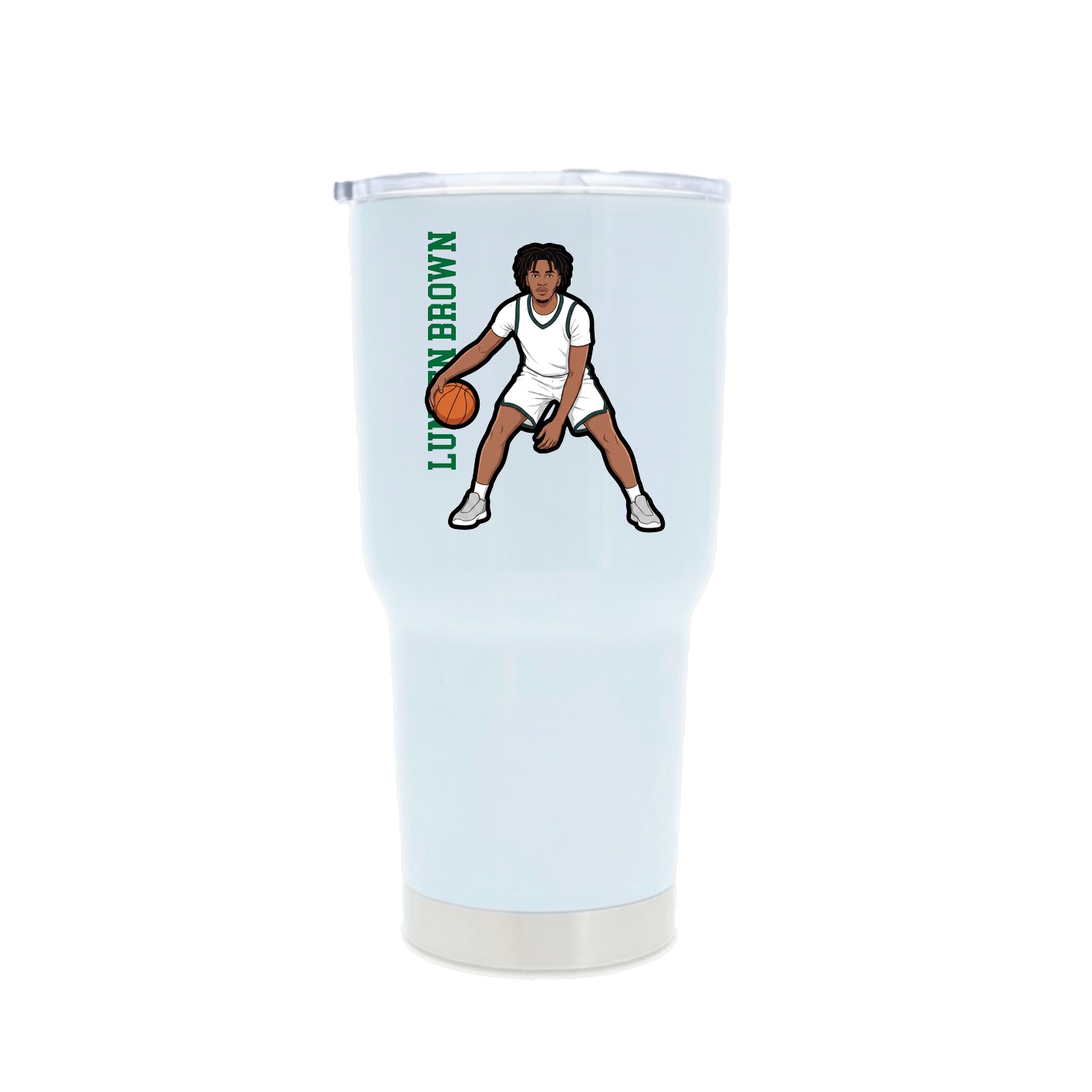 30oz Stainless Steel Tumbler — Name Vertical in White