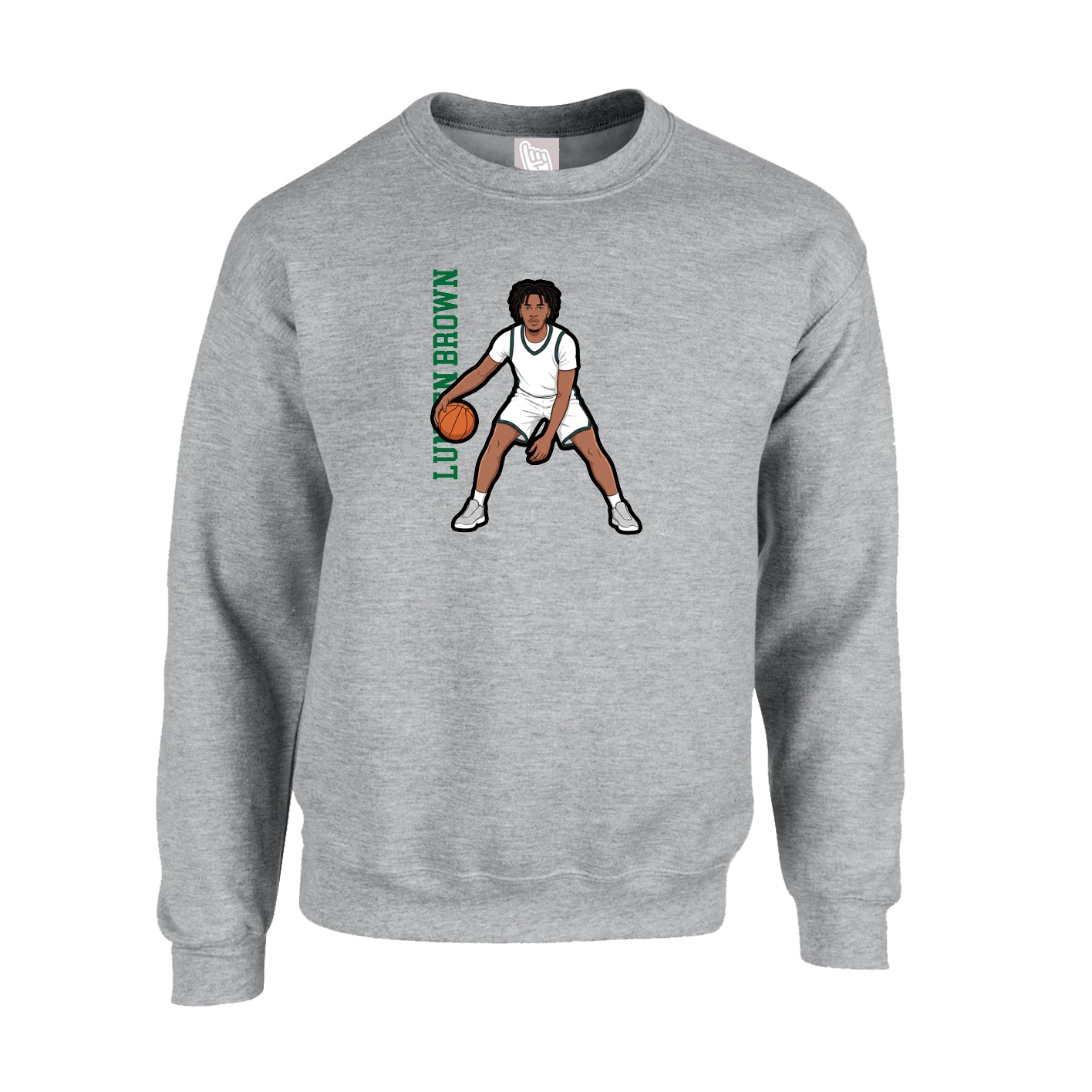 Fleece Crew — Name Vertical in Grey