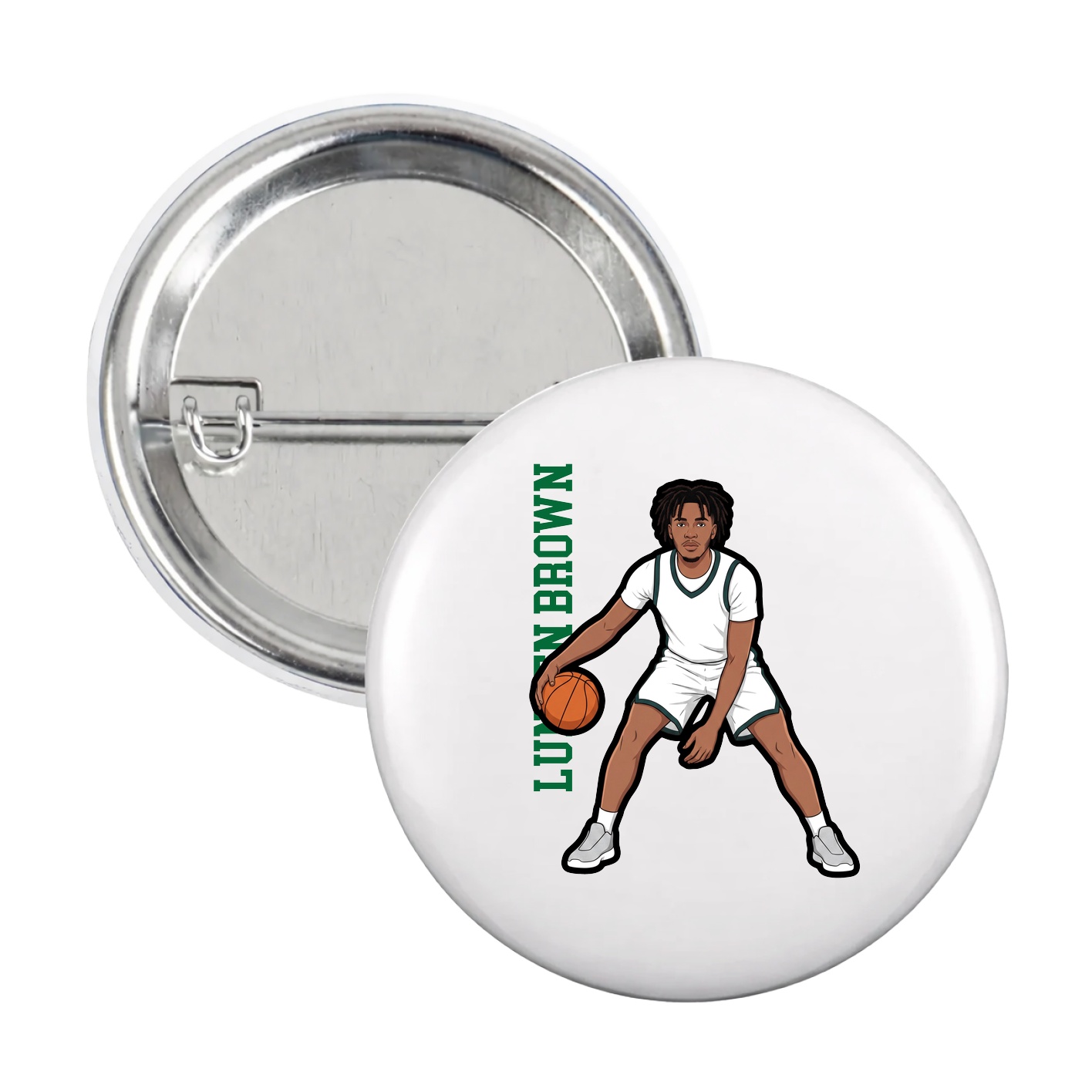 Game Day Button — Name Vertical in White