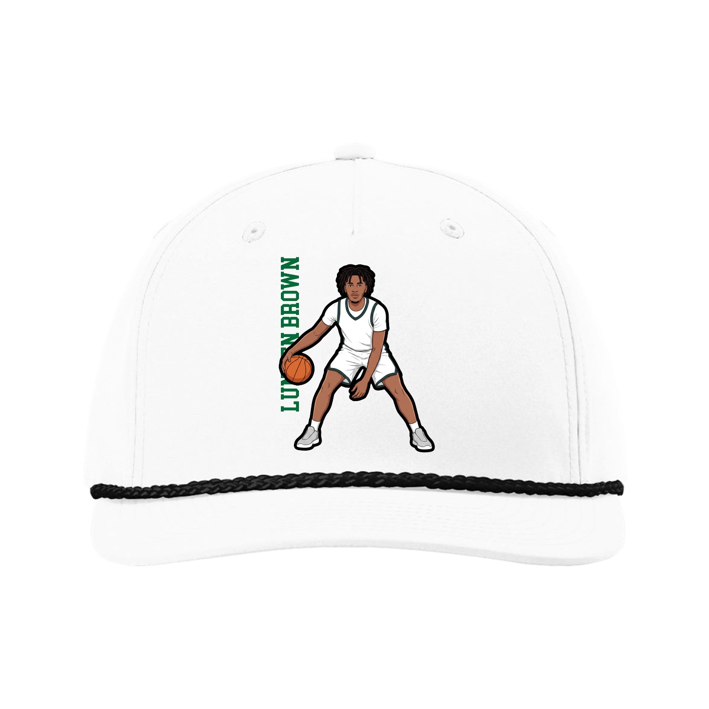 Five-Panel Classic Rope Cap — Name Vertical in White