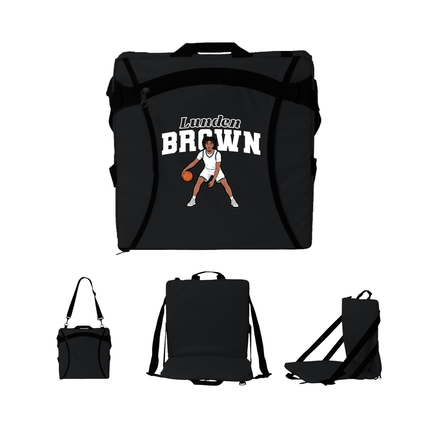 Folding Stadium Seat — Name Arch in Black