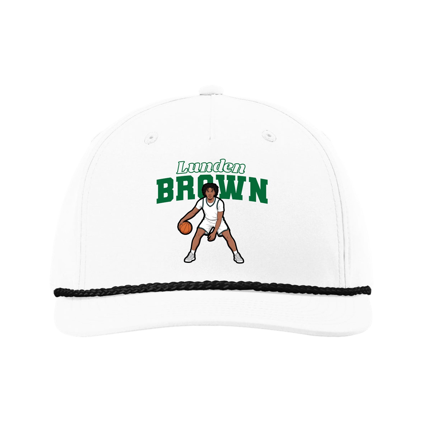 Five-Panel Classic Rope Cap — Name Arch in White