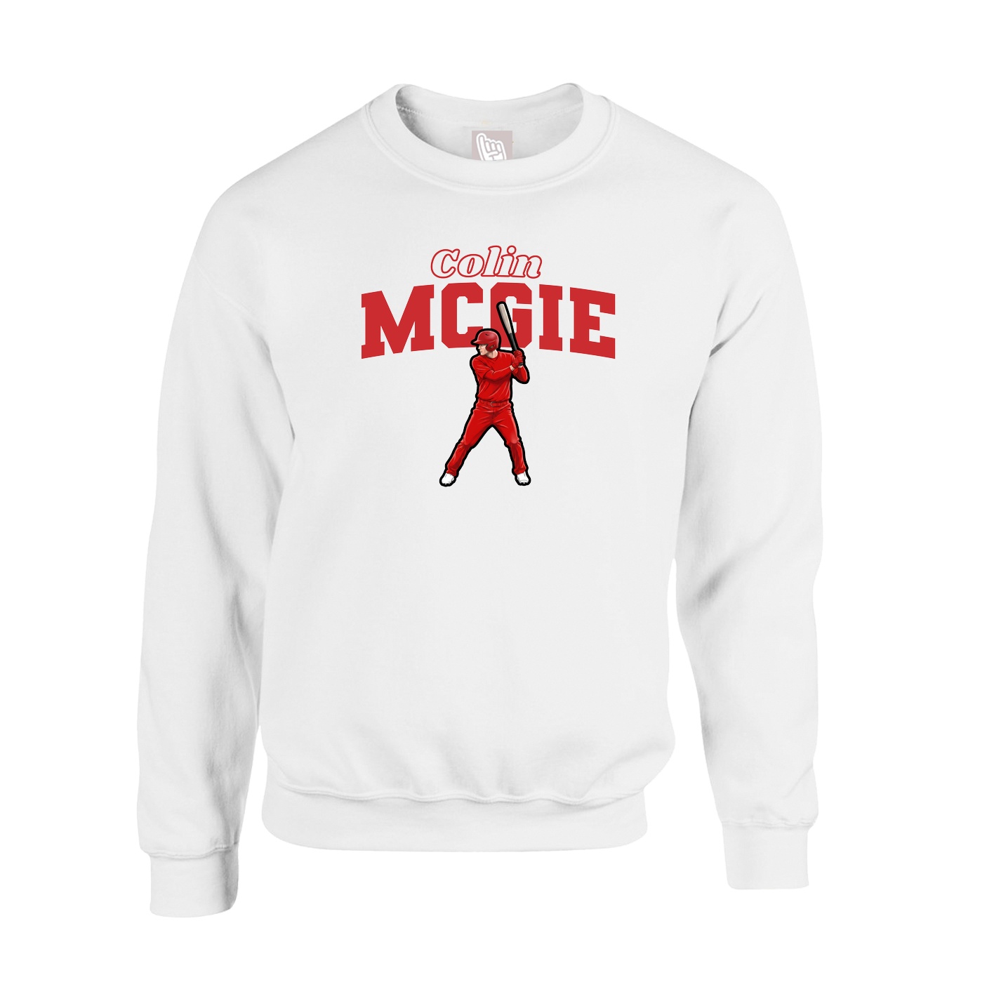 Fleece Crew — Name Arch in White
