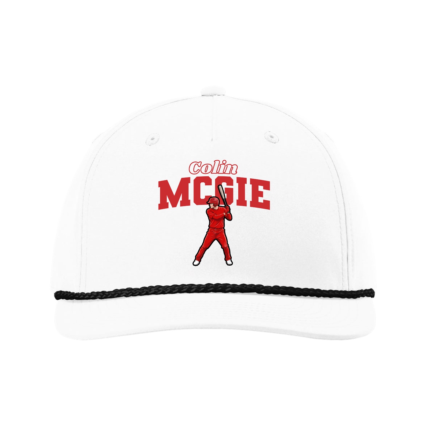 Five-Panel Classic Rope Cap — Name Arch in White
