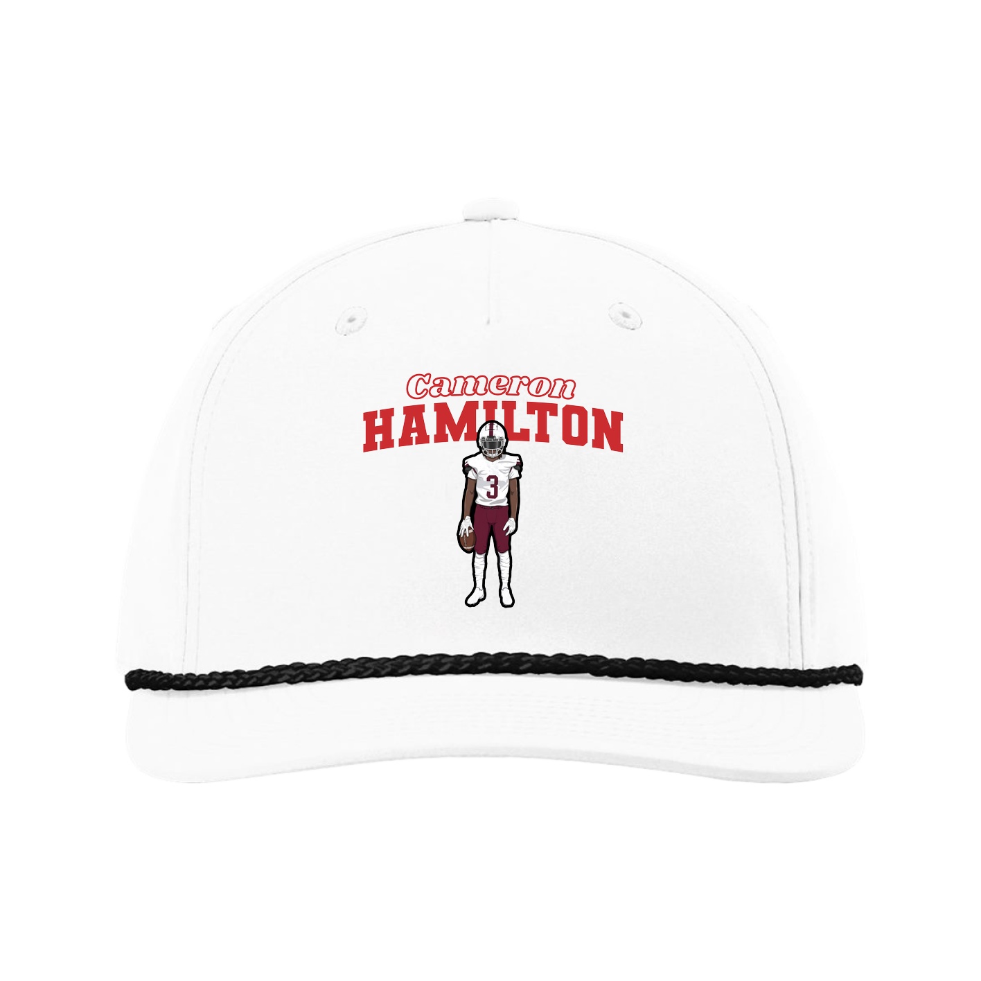 Five-Panel Classic Rope Cap — Name Arch in White
