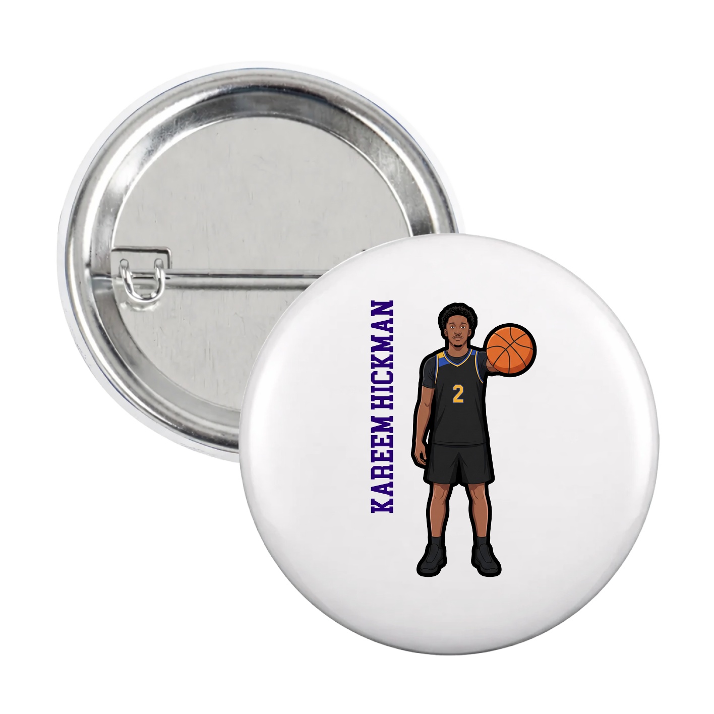 Game Day Button — Name Vertical in White