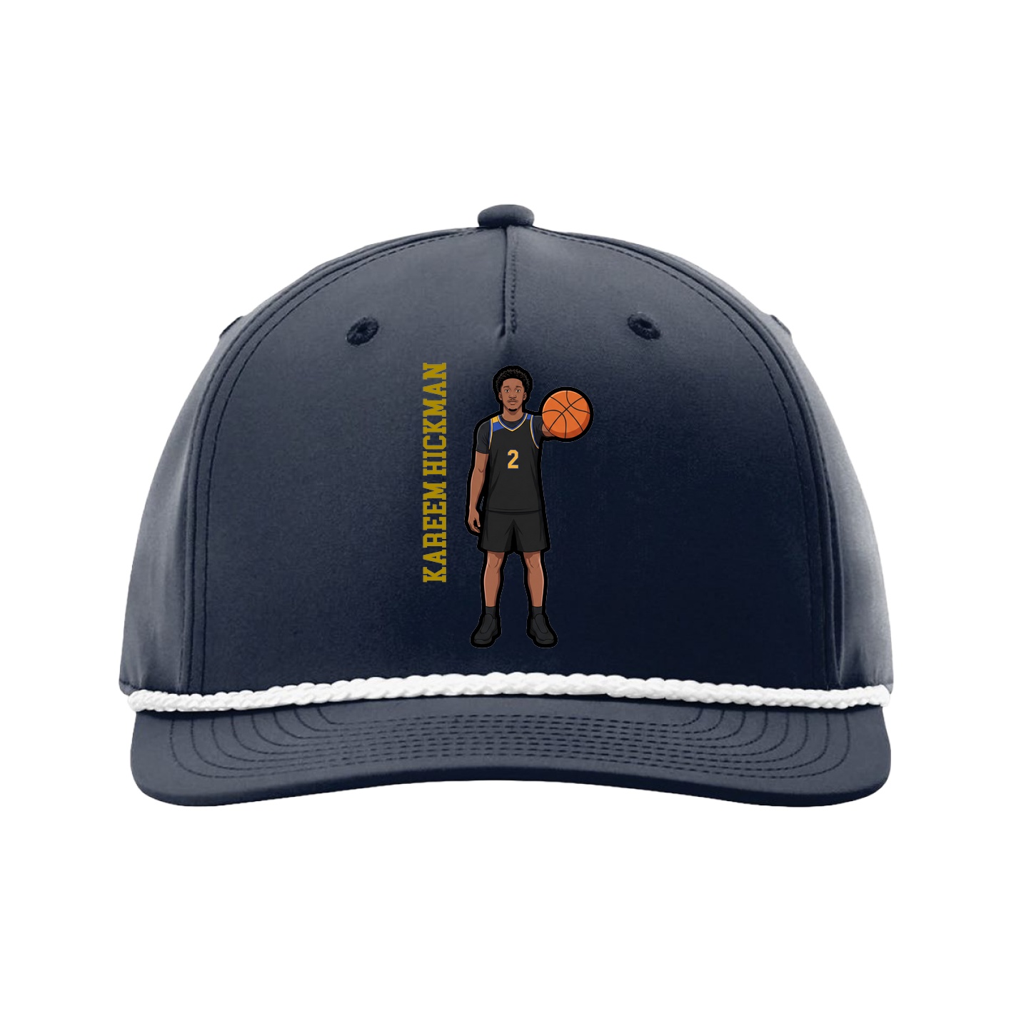 Five-Panel Classic Rope Cap — Name Vertical in Navy