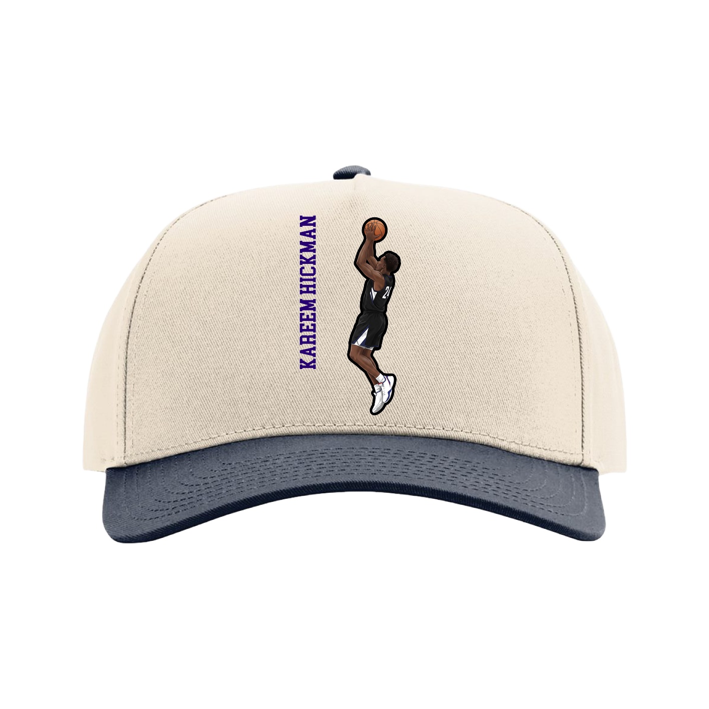 Full Fabric Five-Panel Champ Cap — Name Vertical in Cream/Navy