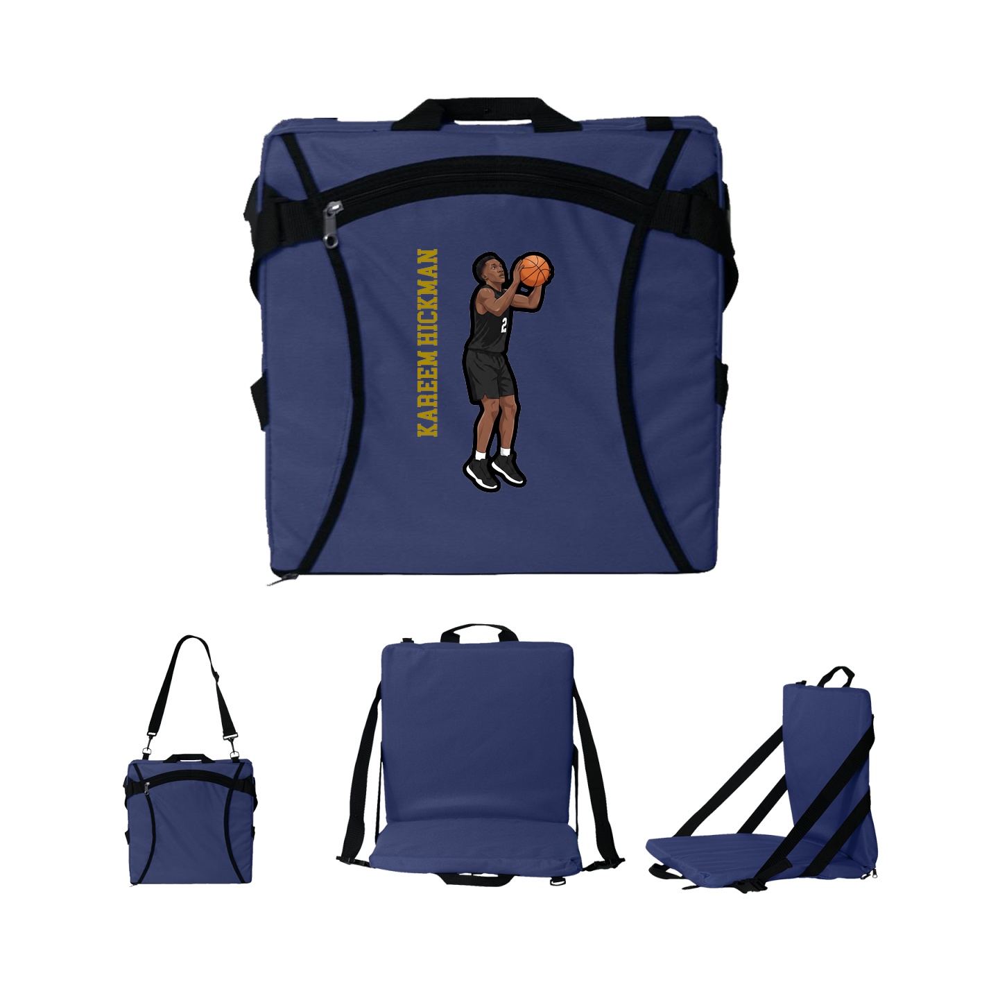 Folding Stadium Seat — Name Vertical in Navy
