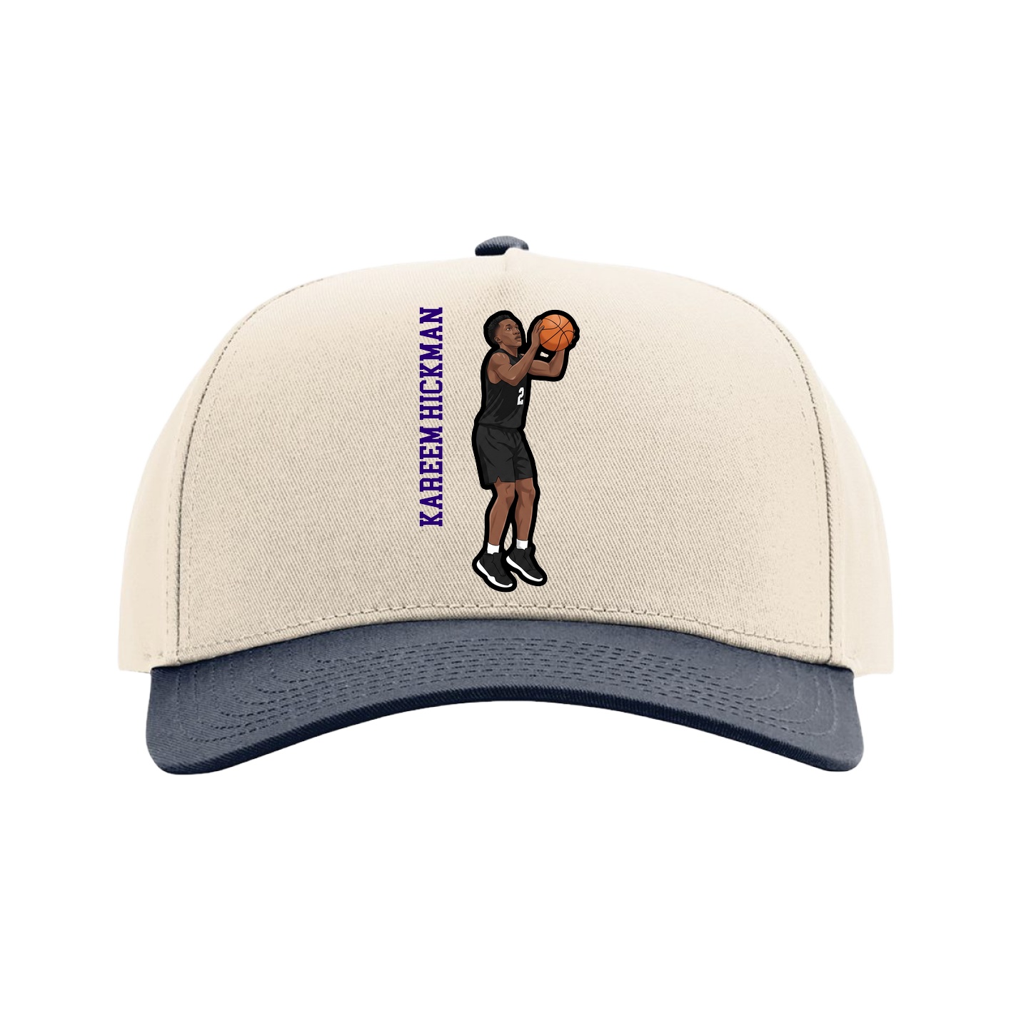Full Fabric Five-Panel Champ Cap — Name Vertical in Cream/Navy