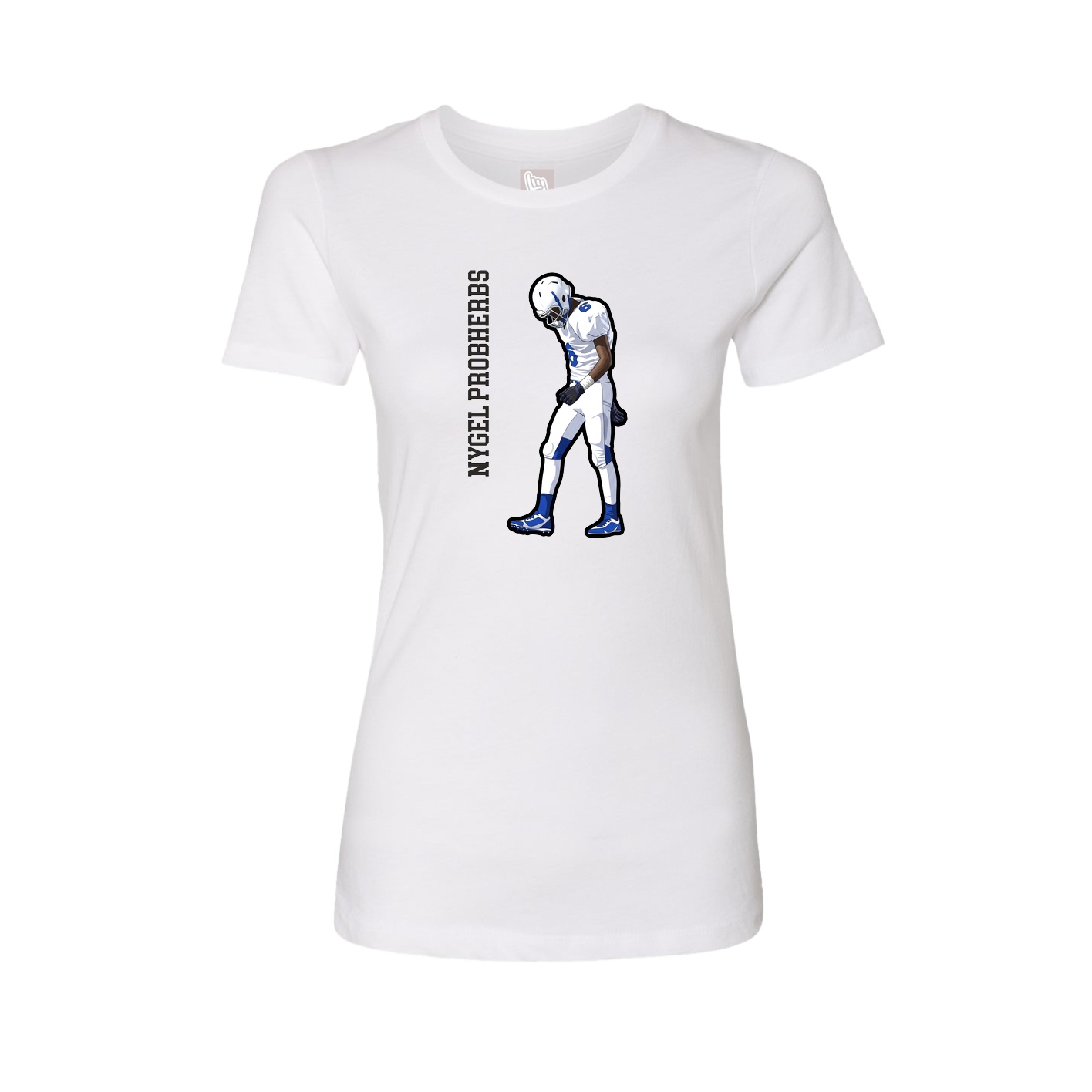 Womens Tee — Name Vertical in White