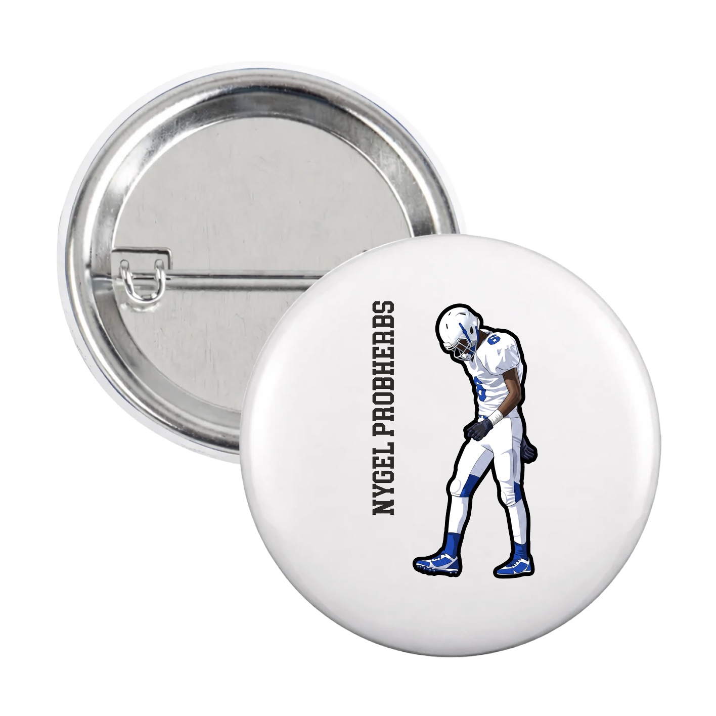 Game Day Button — Name Vertical in White