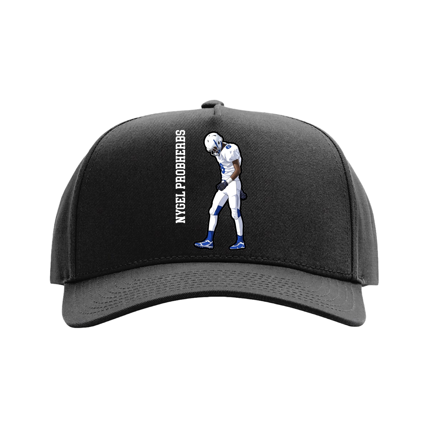 Full Fabric Five-Panel Champ Cap — Name Vertical in Black