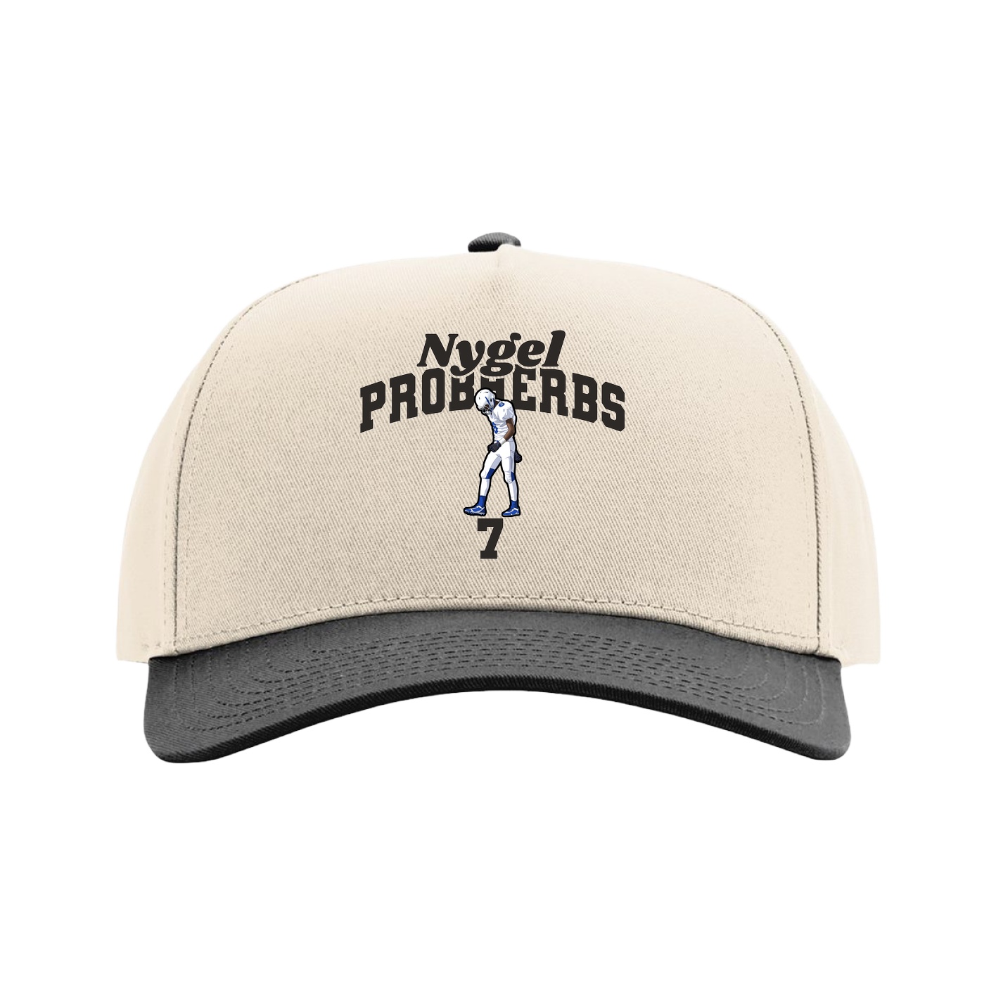Full Fabric Five-Panel Champ Cap — Signature Arch in Cream/Black