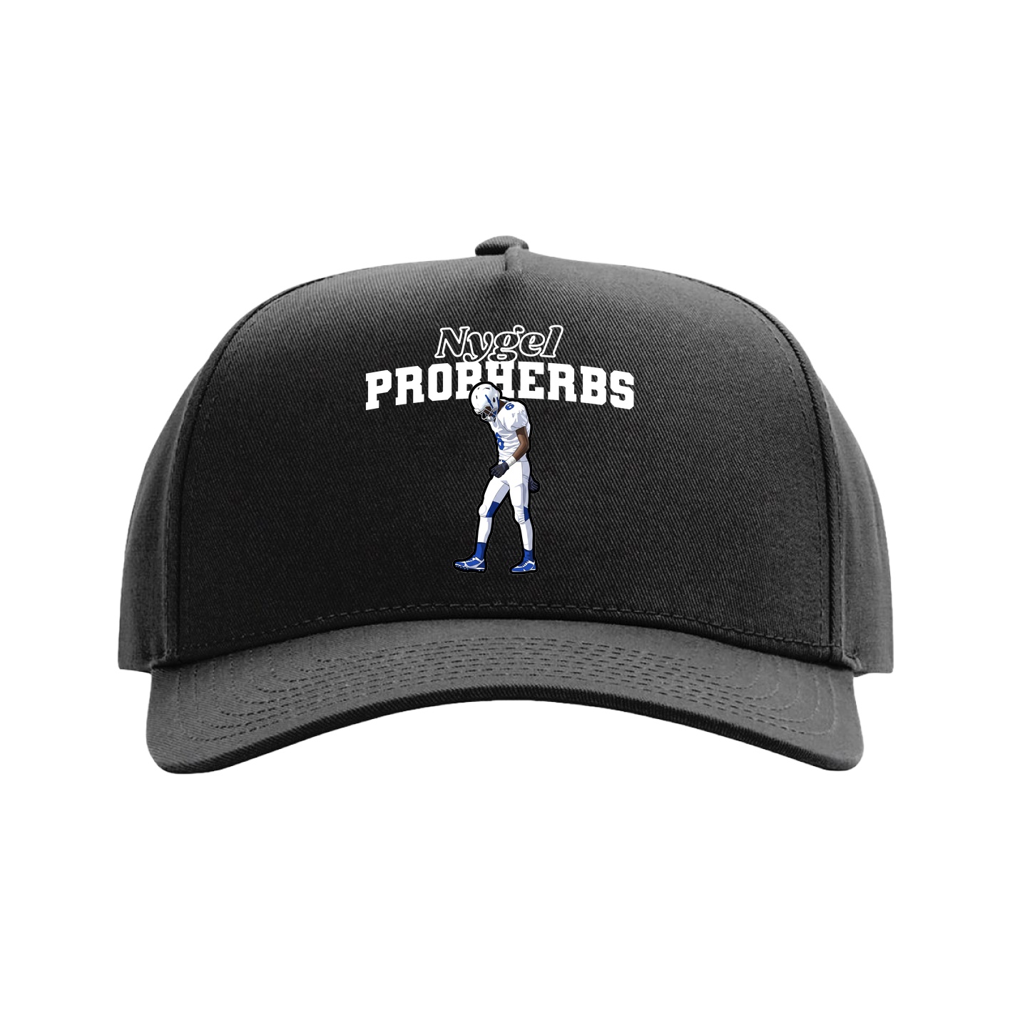 Full Fabric Five-Panel Champ Cap — Name Arch in Black