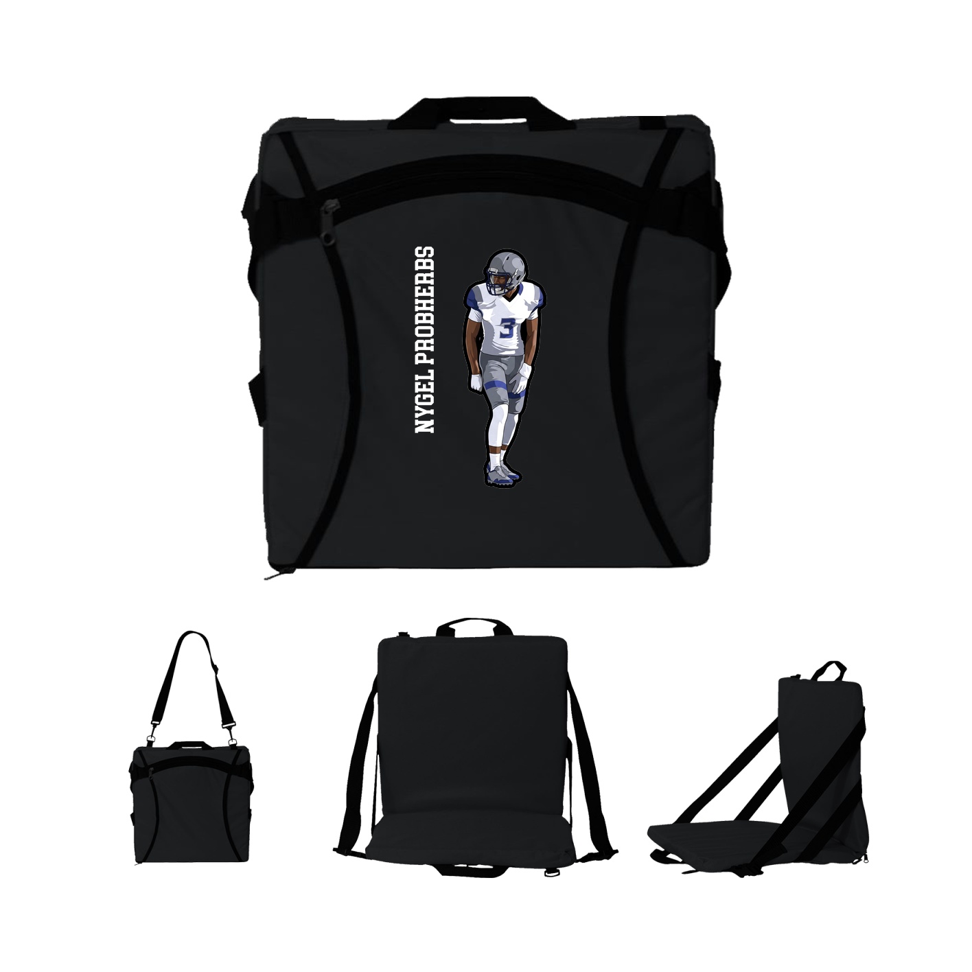 Folding Stadium Seat — Name Vertical in Black