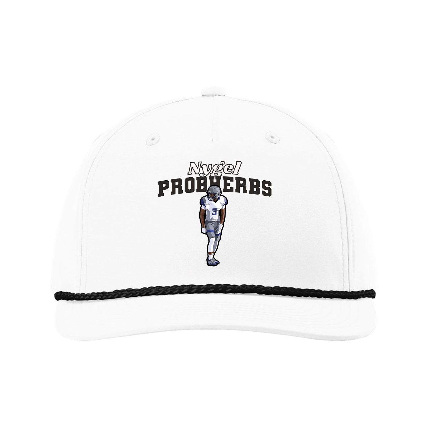 Five-Panel Classic Rope Cap — Name Arch in White