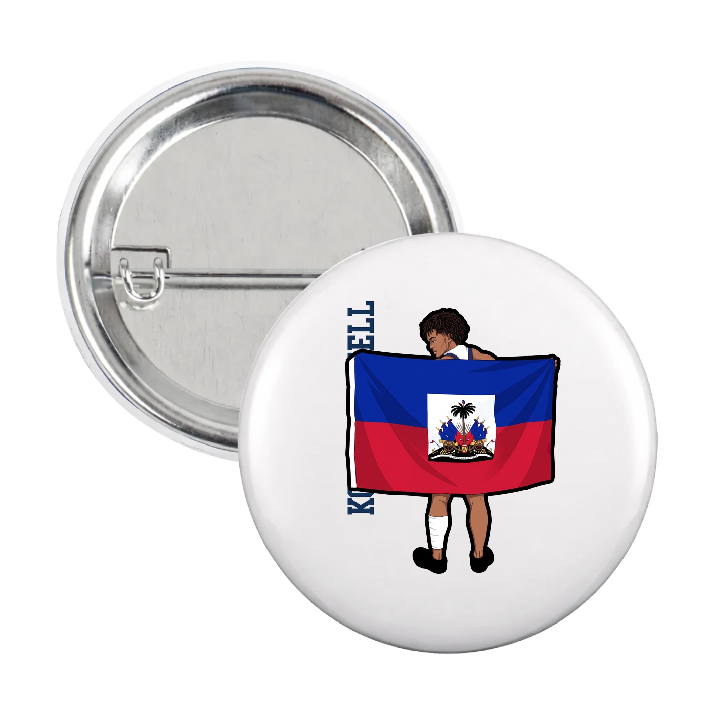 Game Day Button — Name Vertical in White