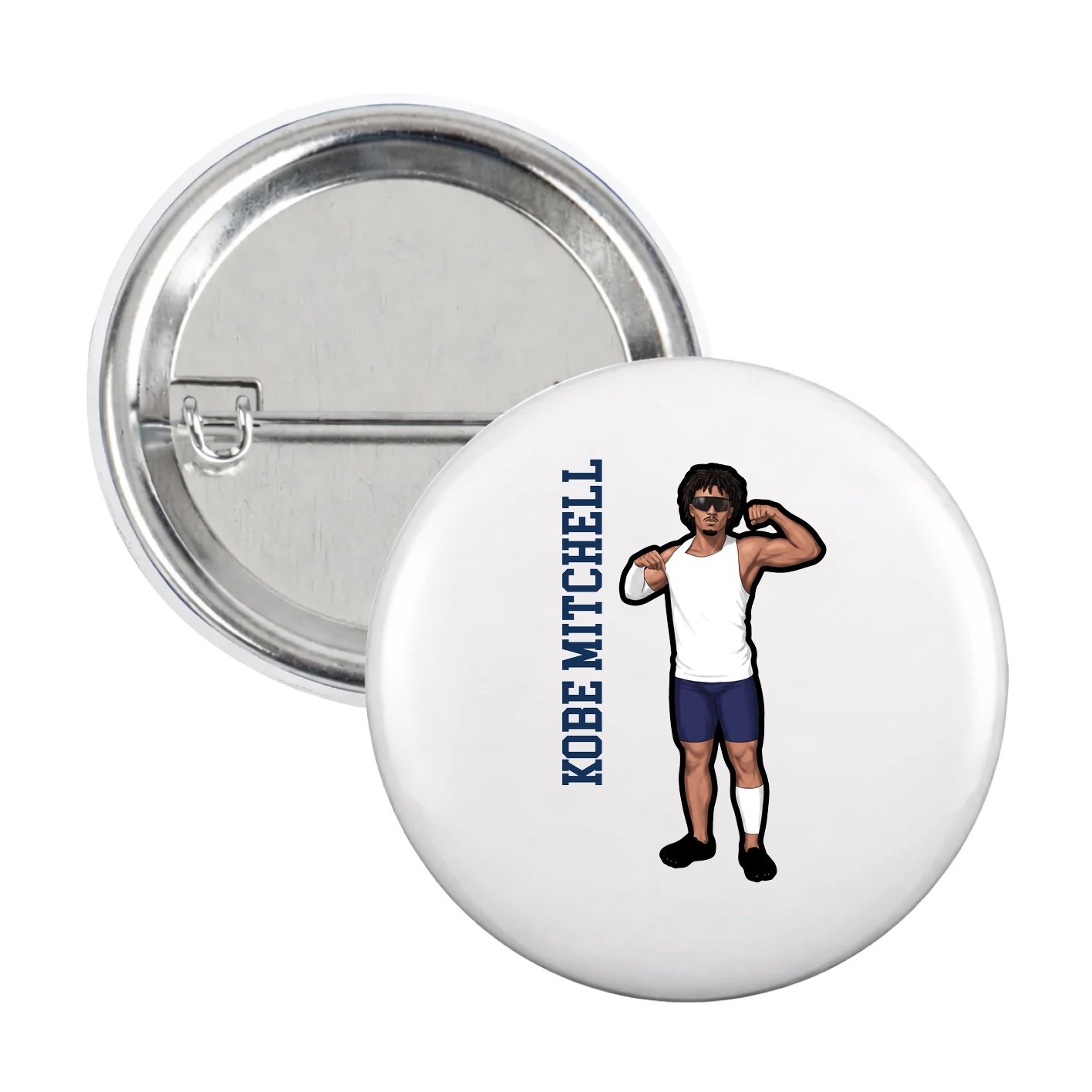 Game Day Button — Name Vertical in White