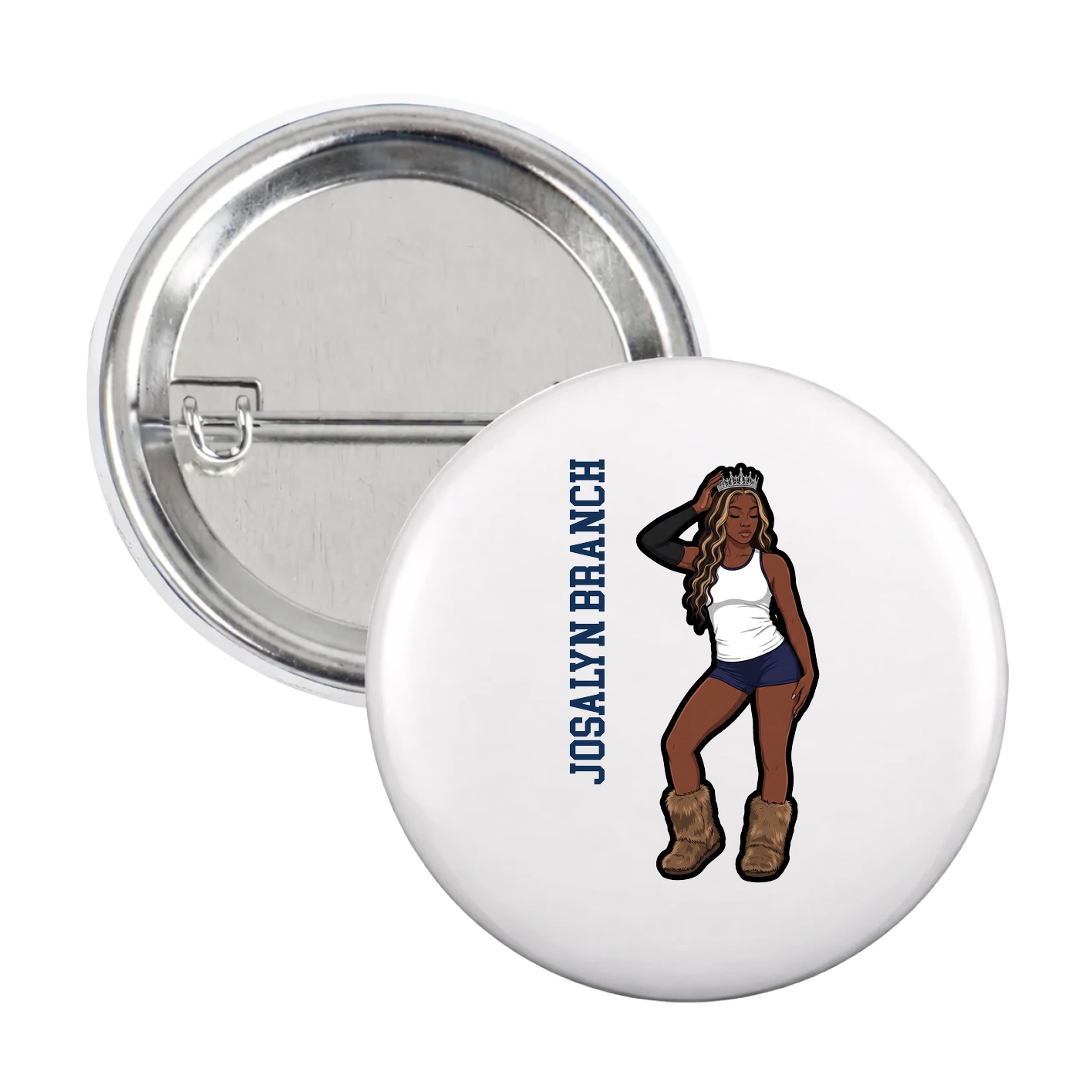 Game Day Button — Name Vertical in White