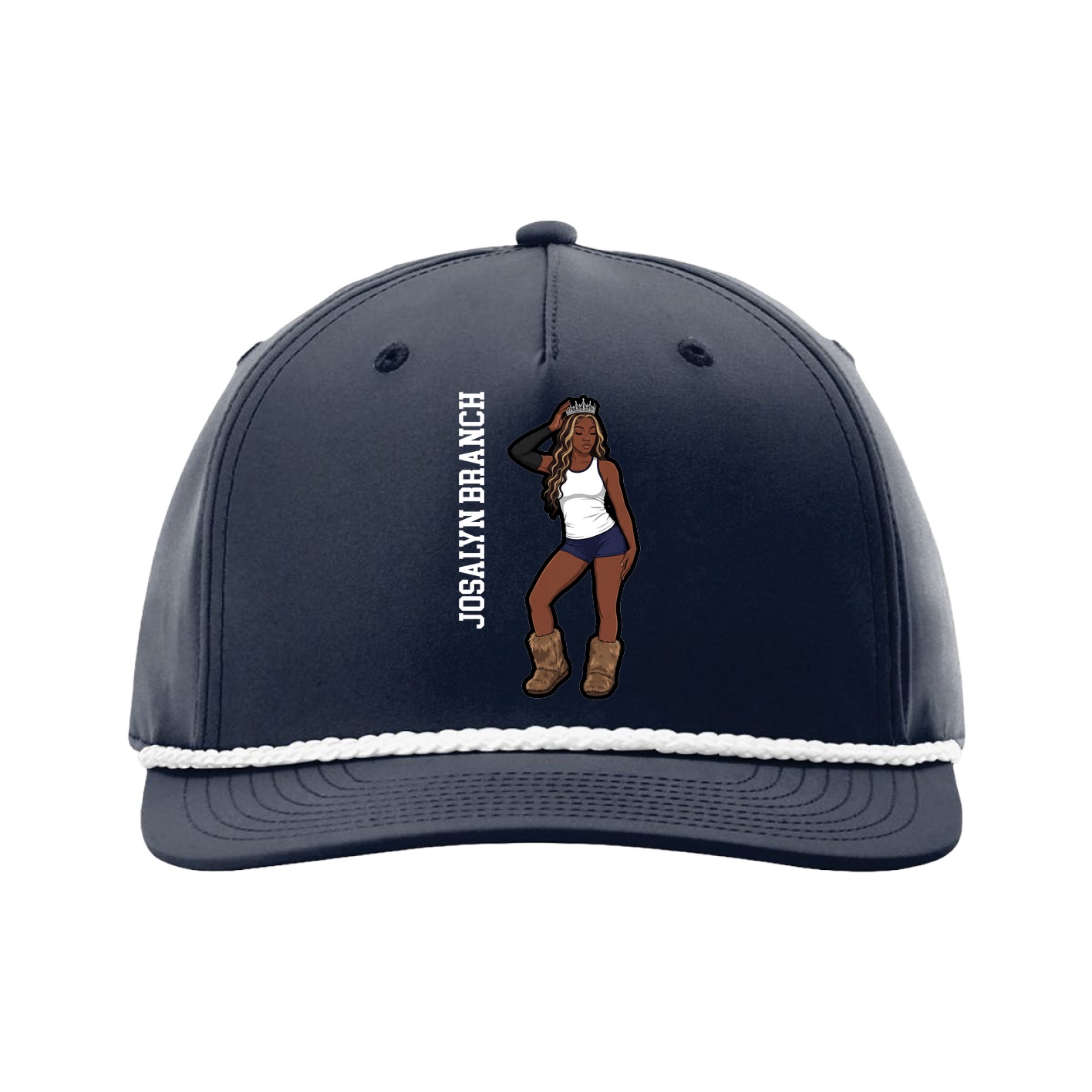 Five-Panel Classic Rope Cap — Name Vertical in Navy