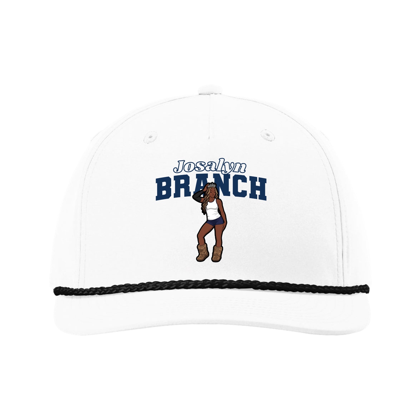 Five-Panel Classic Rope Cap — Name Arch in White