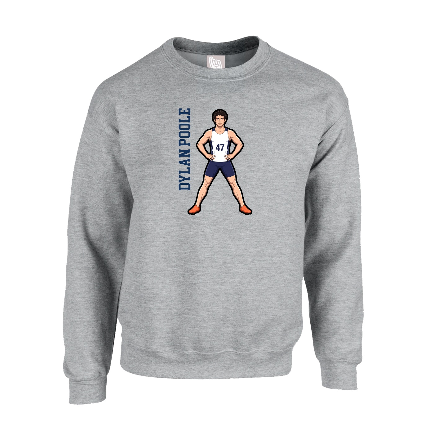 Fleece Crew — Name Vertical in Grey
