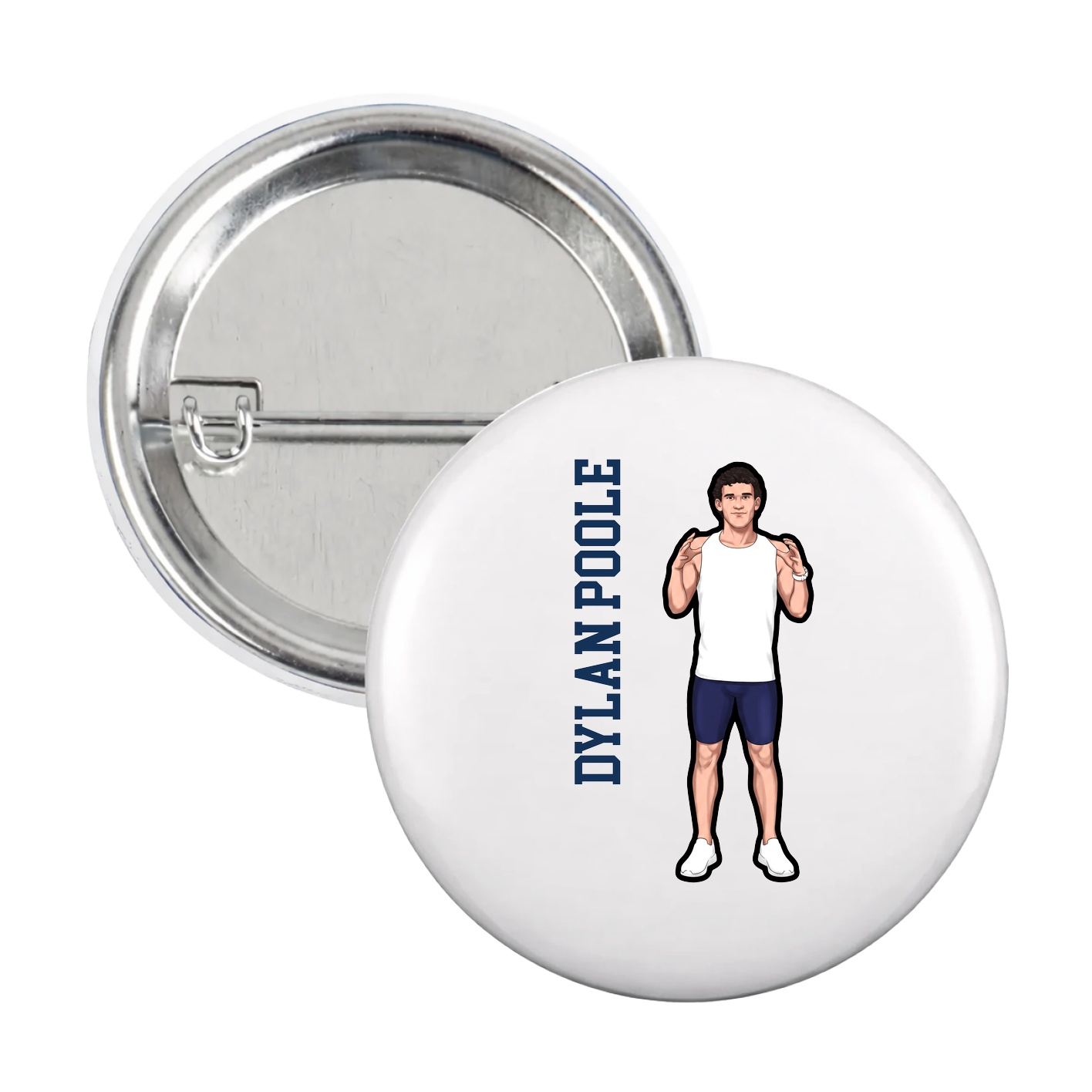 Game Day Button — Name Vertical in White
