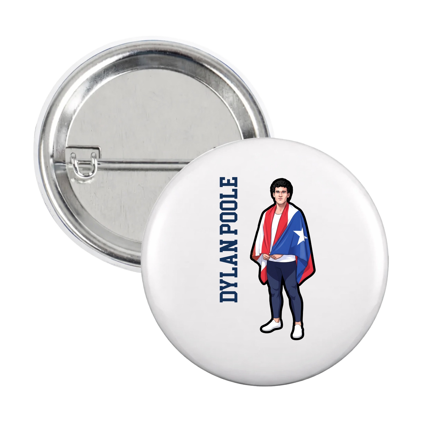 Game Day Button — Name Vertical in White