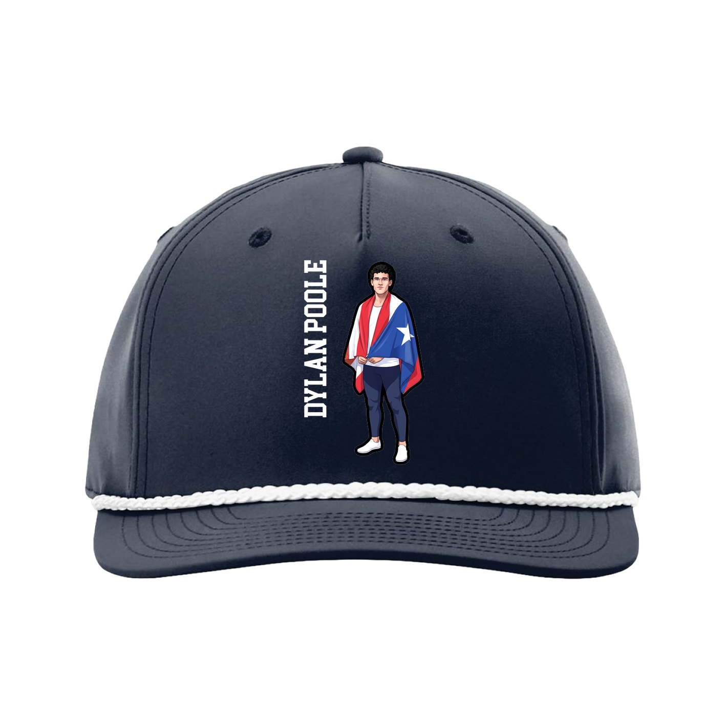 Five-Panel Classic Rope Cap — Name Vertical in Navy