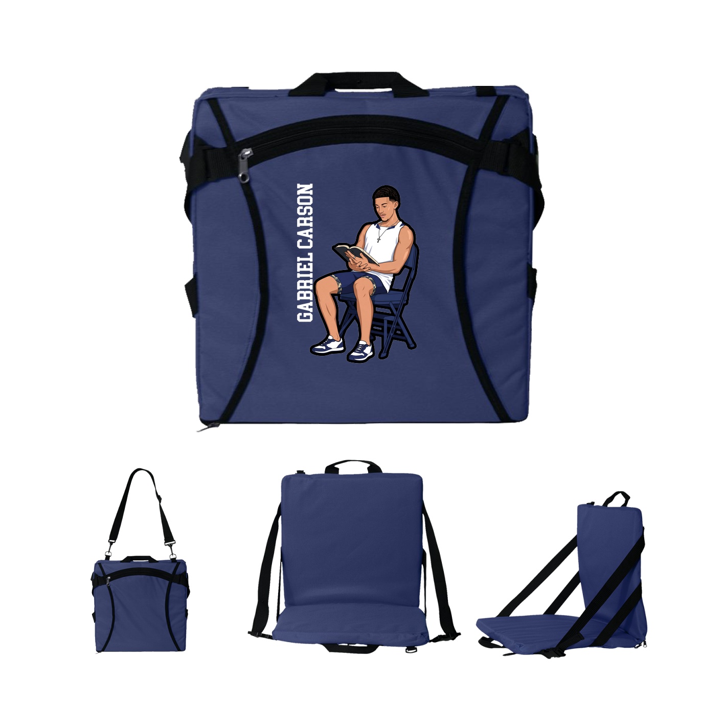 Folding Stadium Seat — Name Vertical in Navy