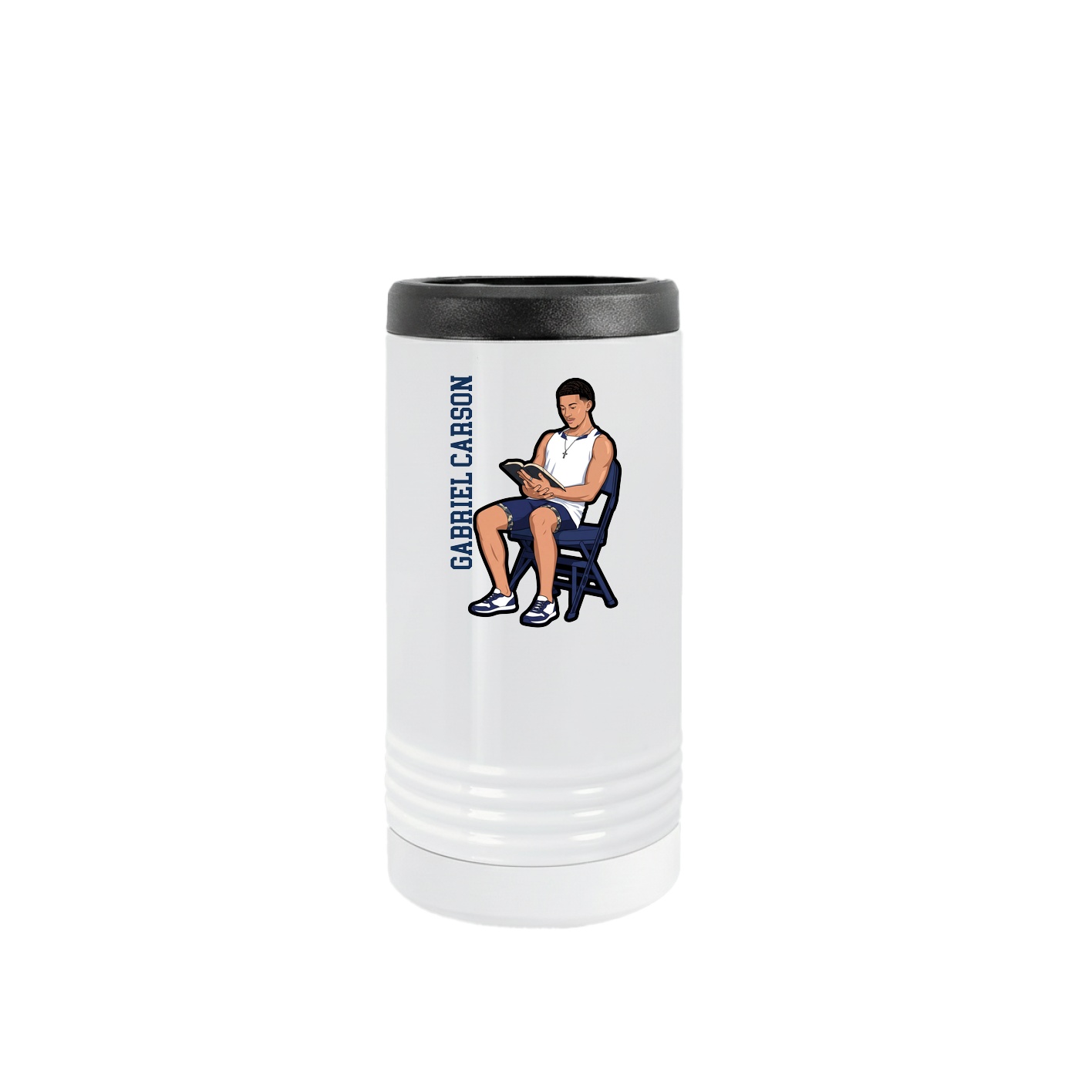 Slim Beverage Holder — Name Vertical in White