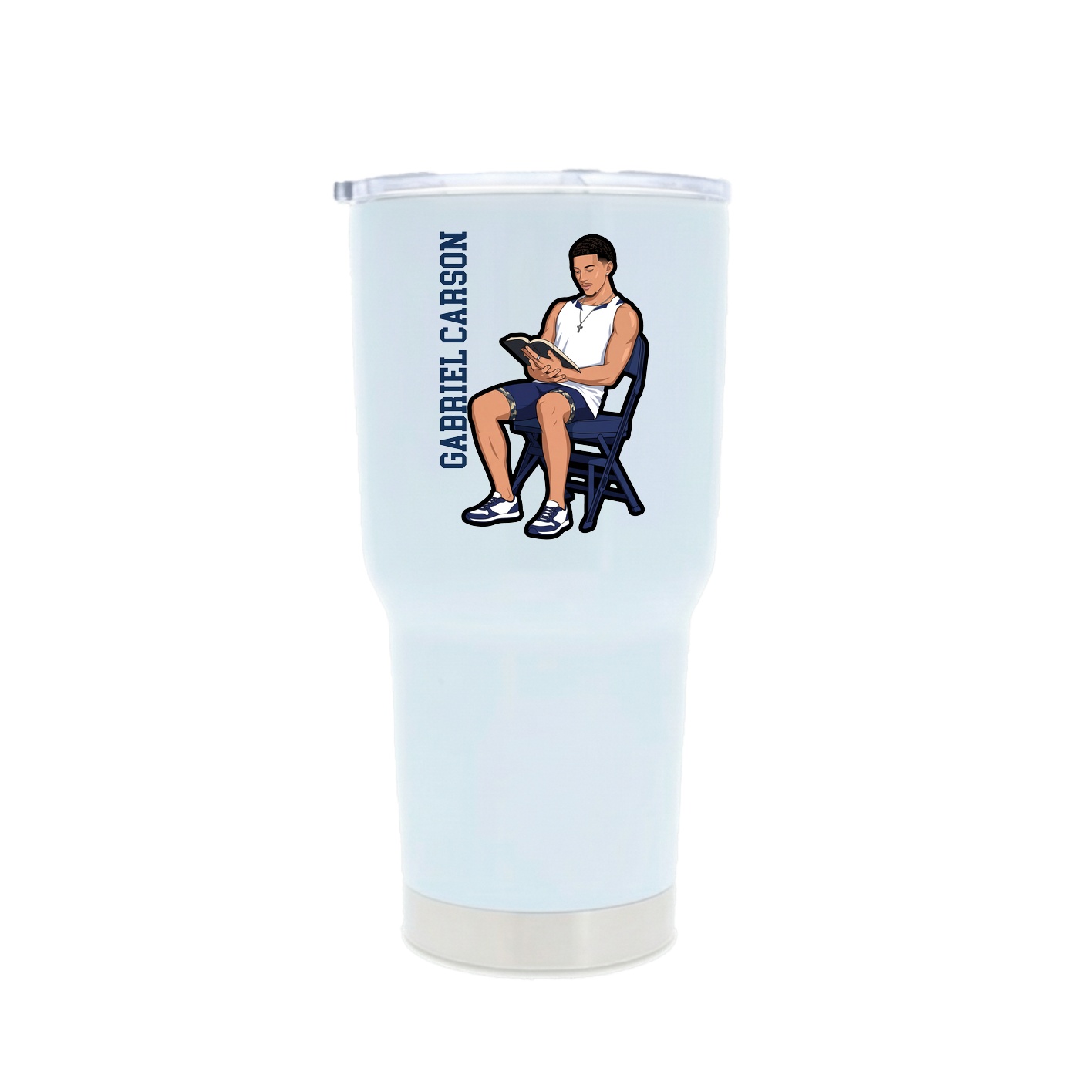 30oz Stainless Steel Tumbler — Name Vertical in White