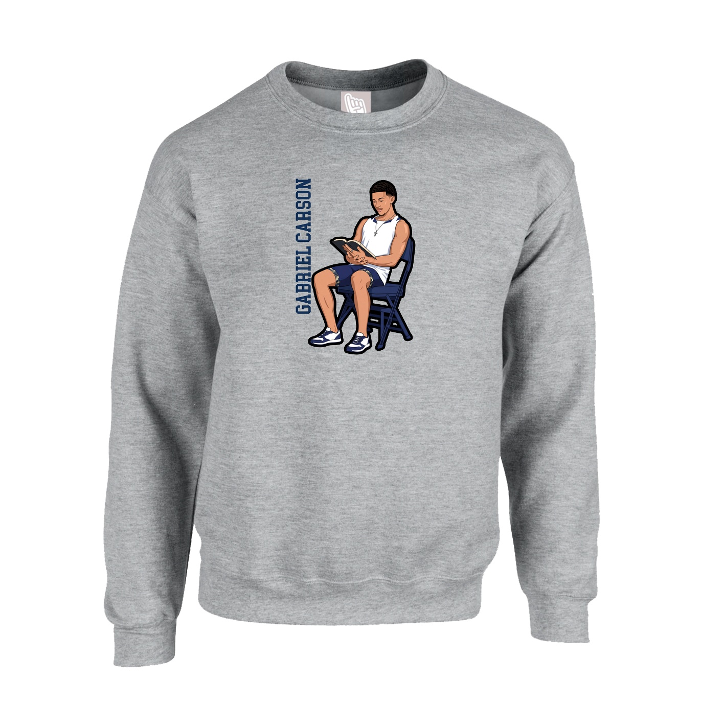 Fleece Crew — Name Vertical in Grey
