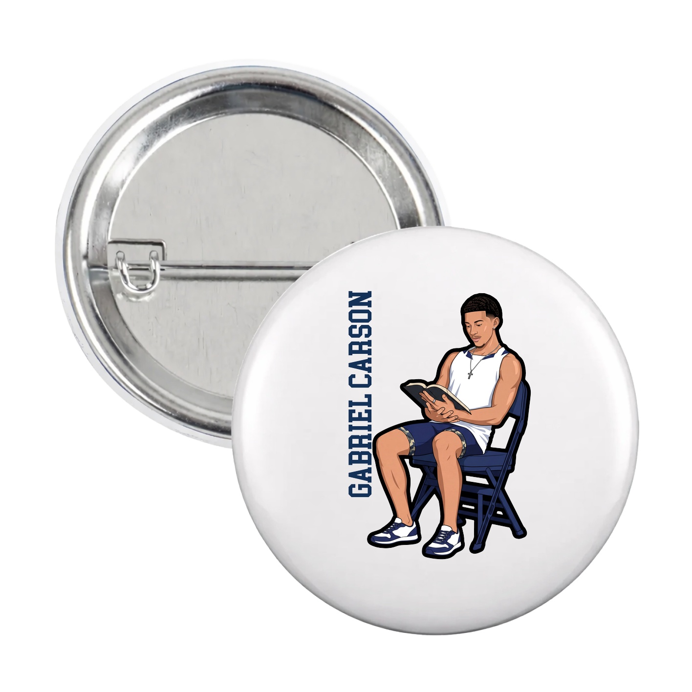 Game Day Button — Name Vertical in White