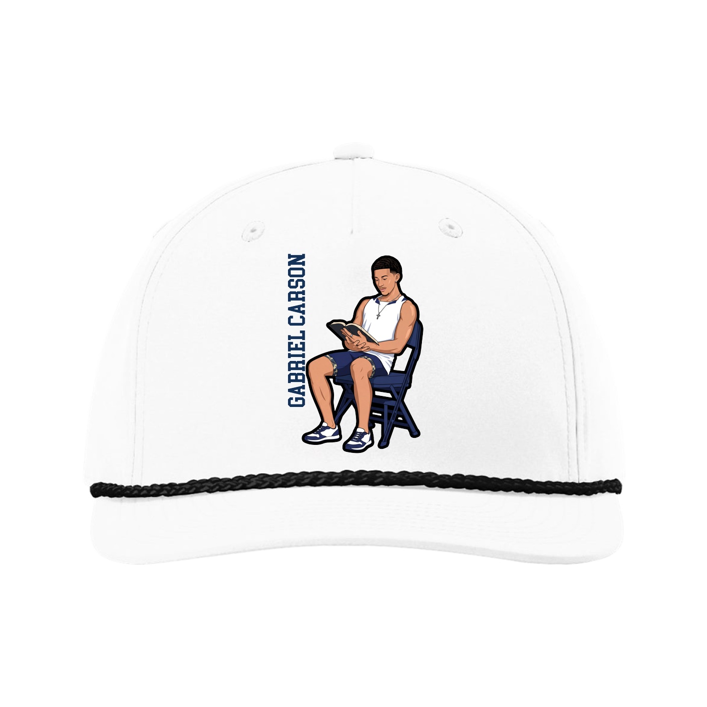 Five-Panel Classic Rope Cap — Name Vertical in White