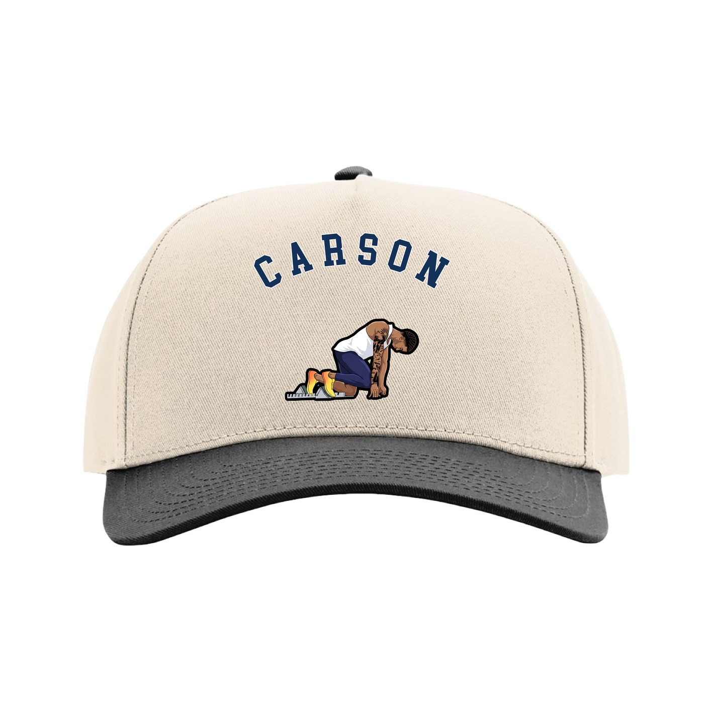 Full Fabric Five-Panel Champ Cap — Shirsey Arch in Cream/Black