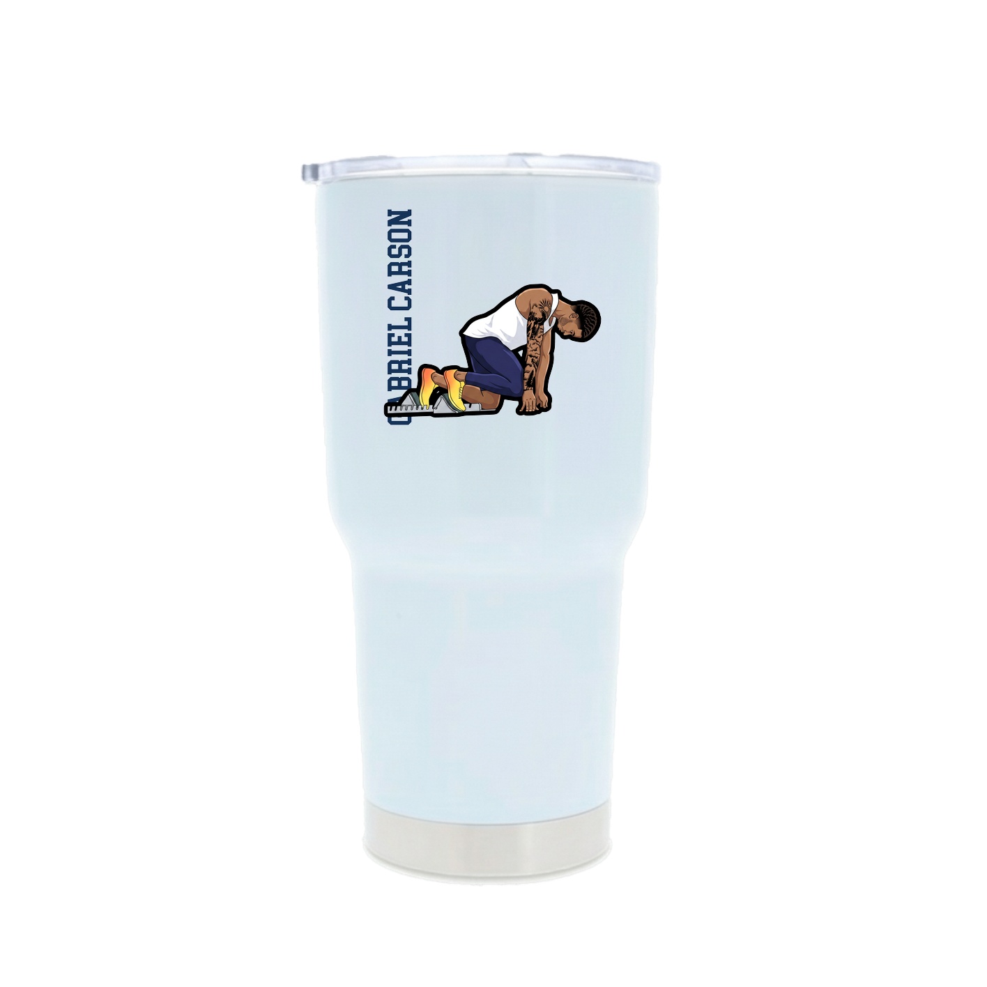 30oz Stainless Steel Tumbler — Name Vertical in White