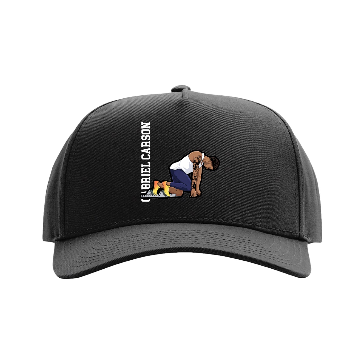 Full Fabric Five-Panel Champ Cap — Name Vertical in Black