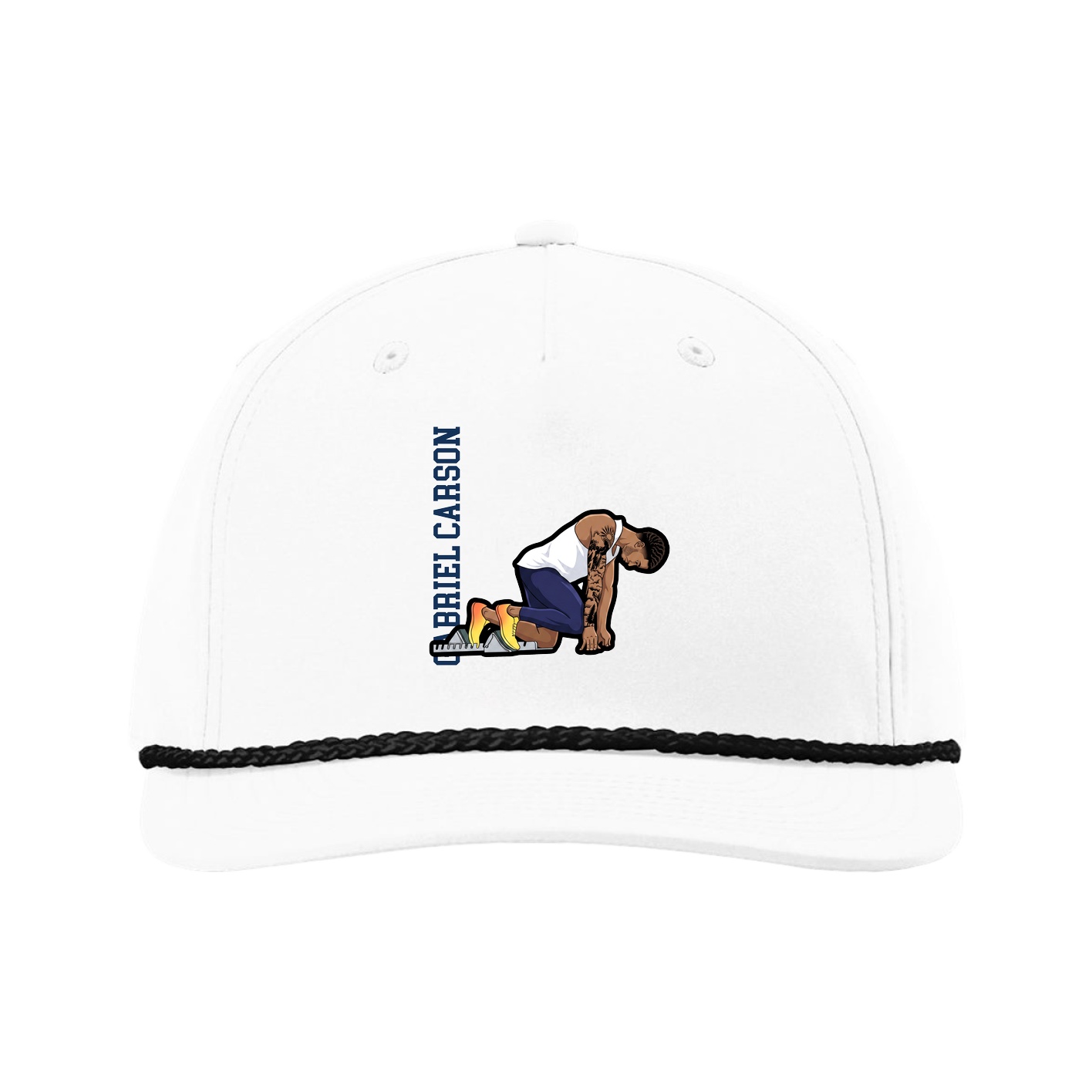 Five-Panel Classic Rope Cap — Name Vertical in White