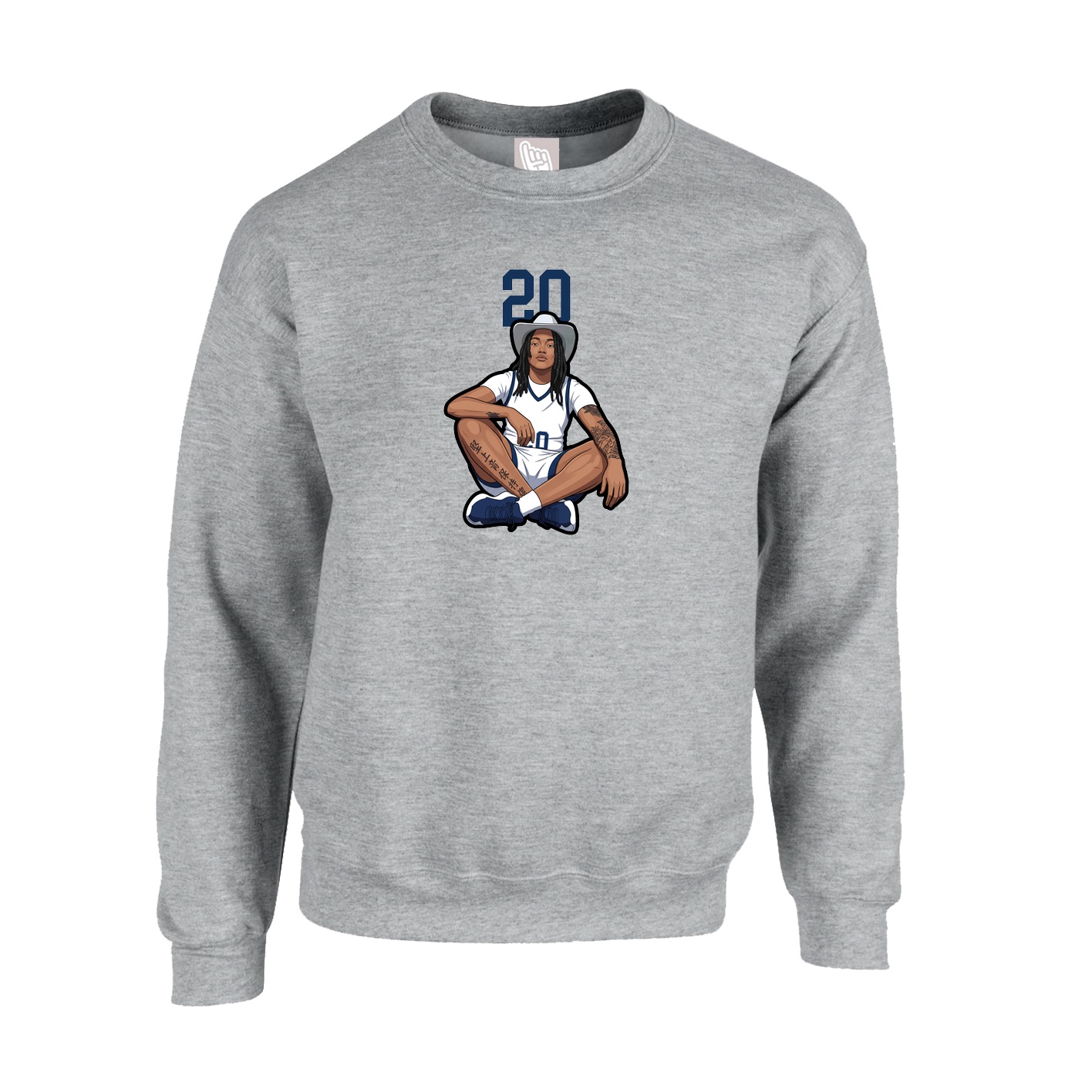 Fleece Crew — Number Top in Grey