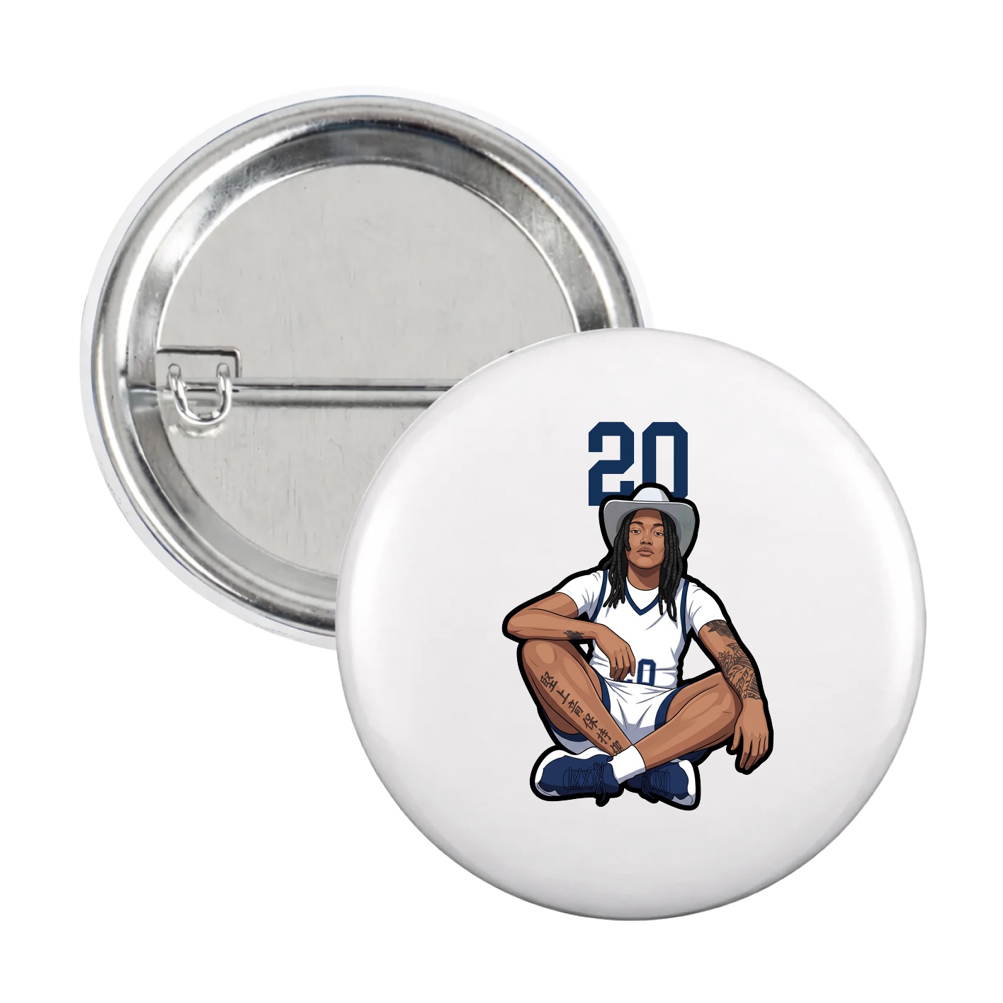Game Day Button — Number Top in White
