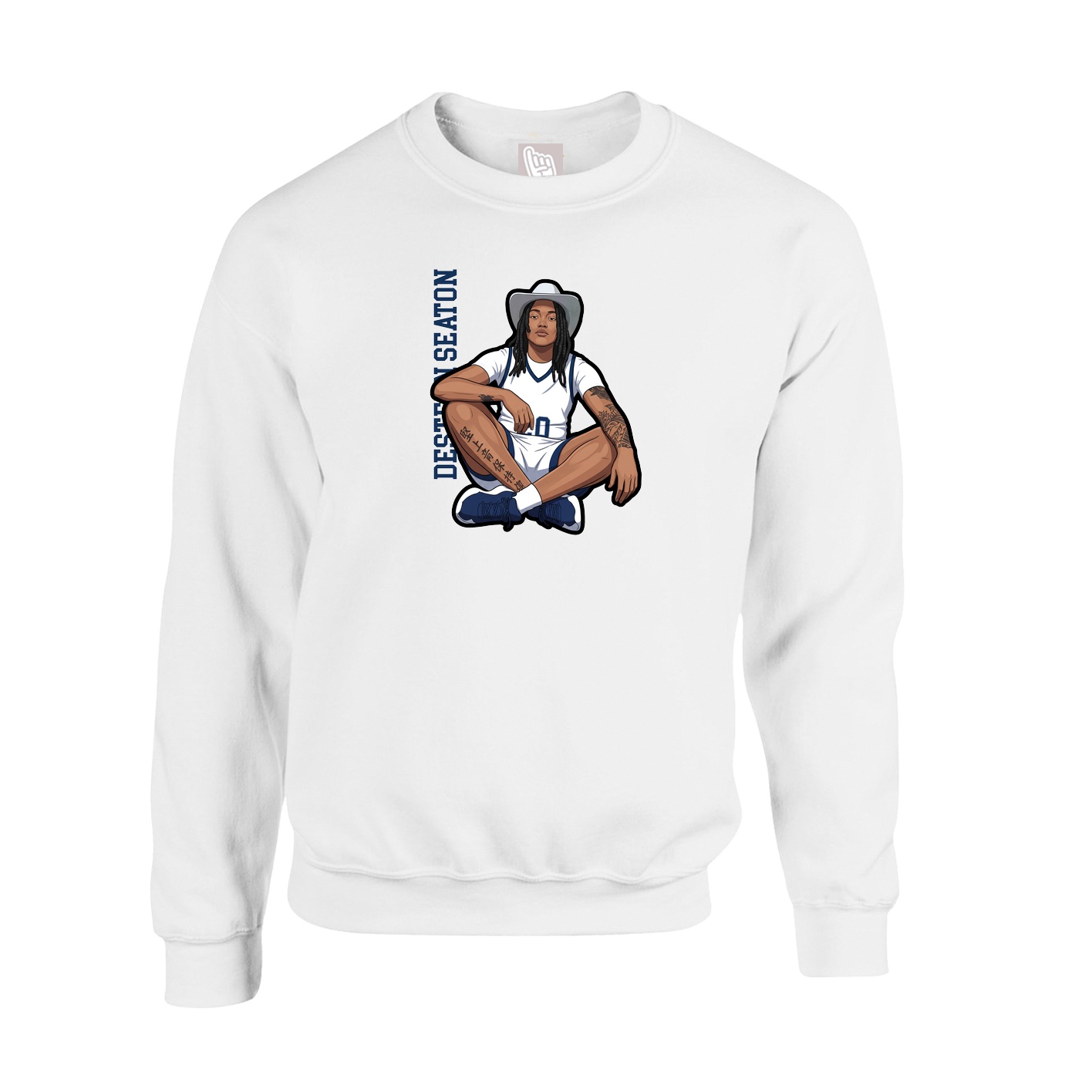 Fleece Crew — Name Vertical in White