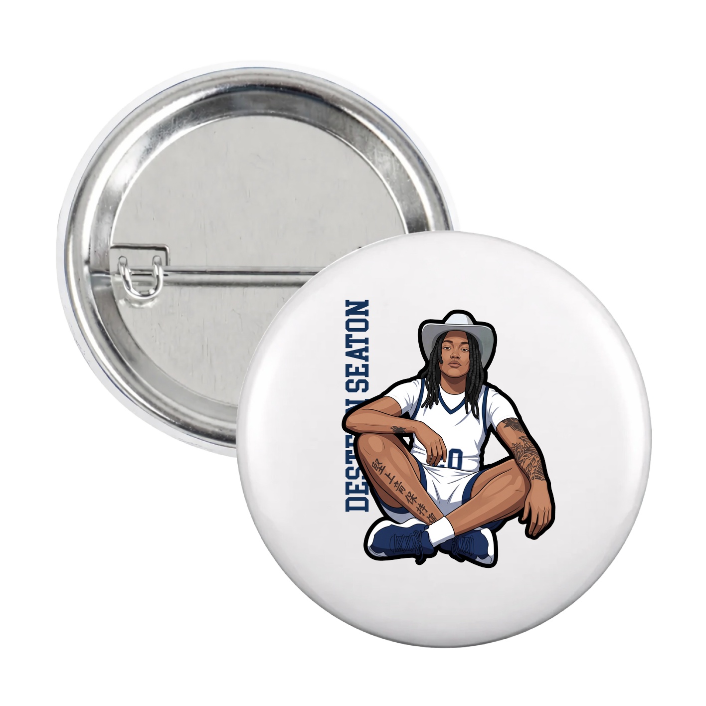 Game Day Button — Name Vertical in White