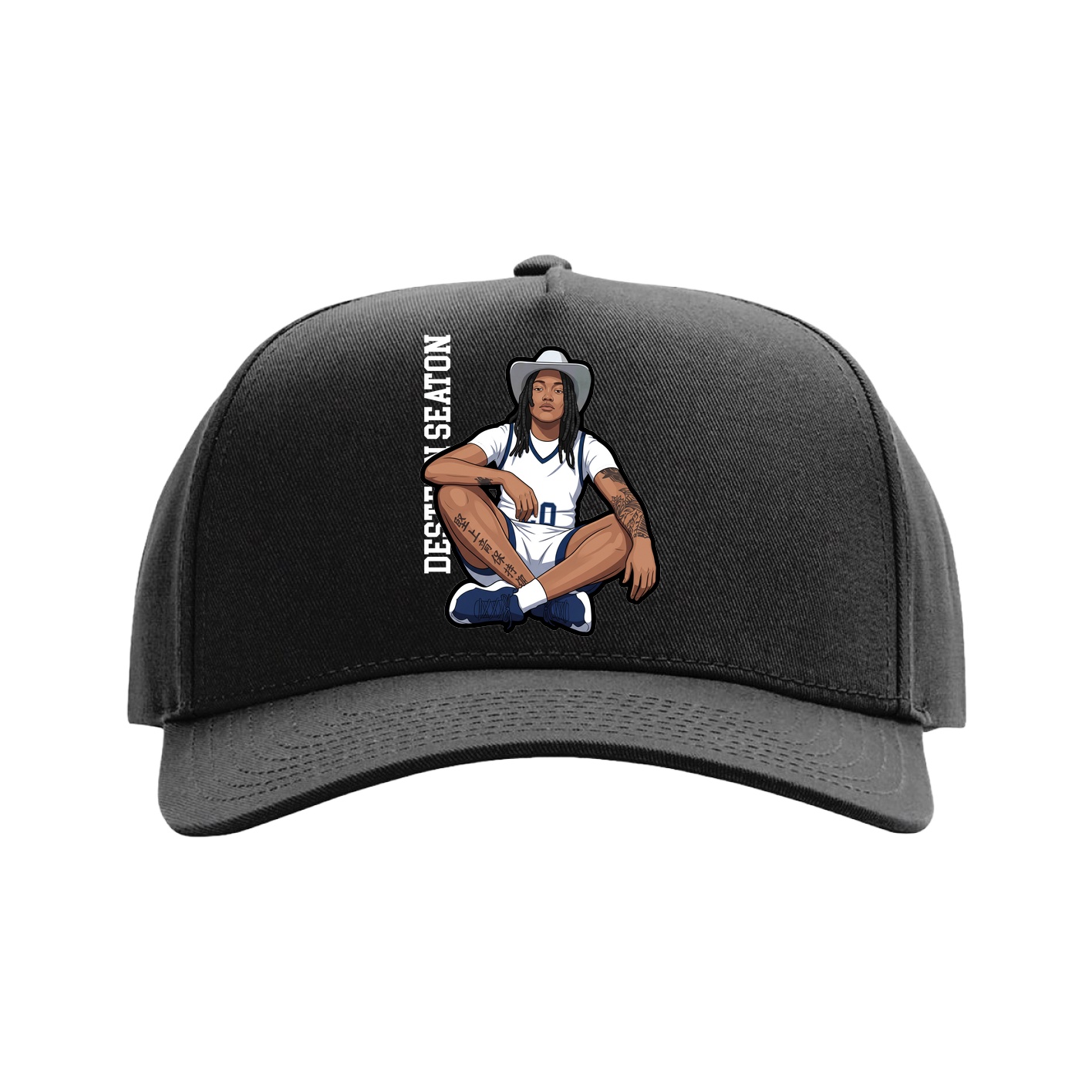 Full Fabric Five-Panel Champ Cap — Name Vertical in Black