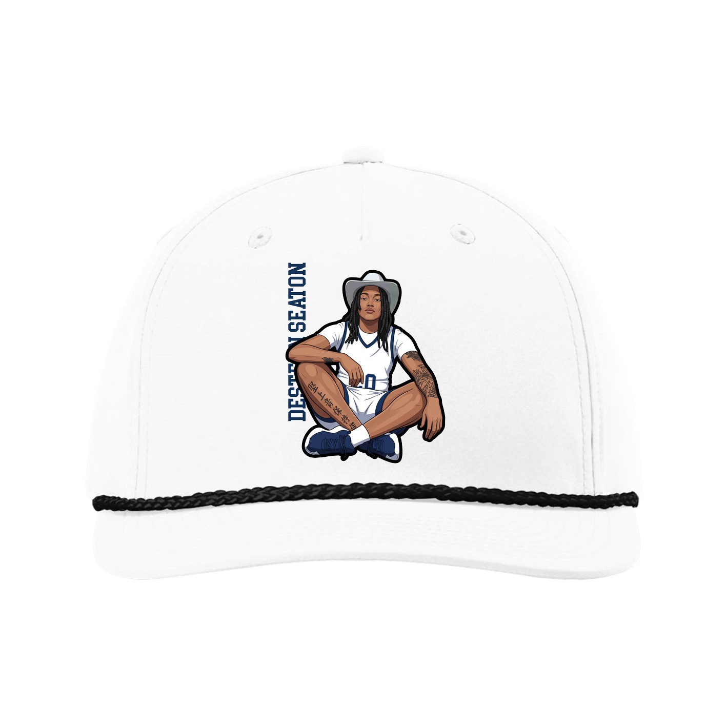 Five-Panel Classic Rope Cap — Name Vertical in White