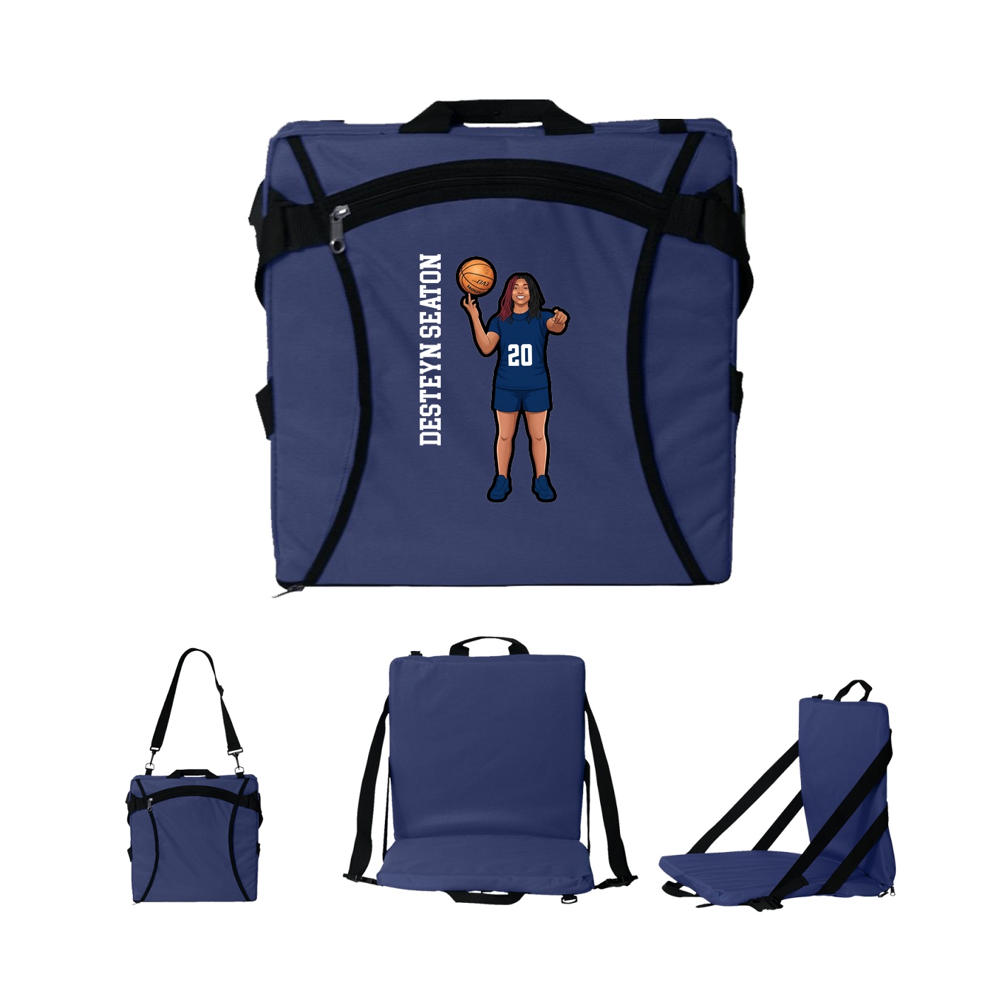Folding Stadium Seat — Name Vertical in Navy