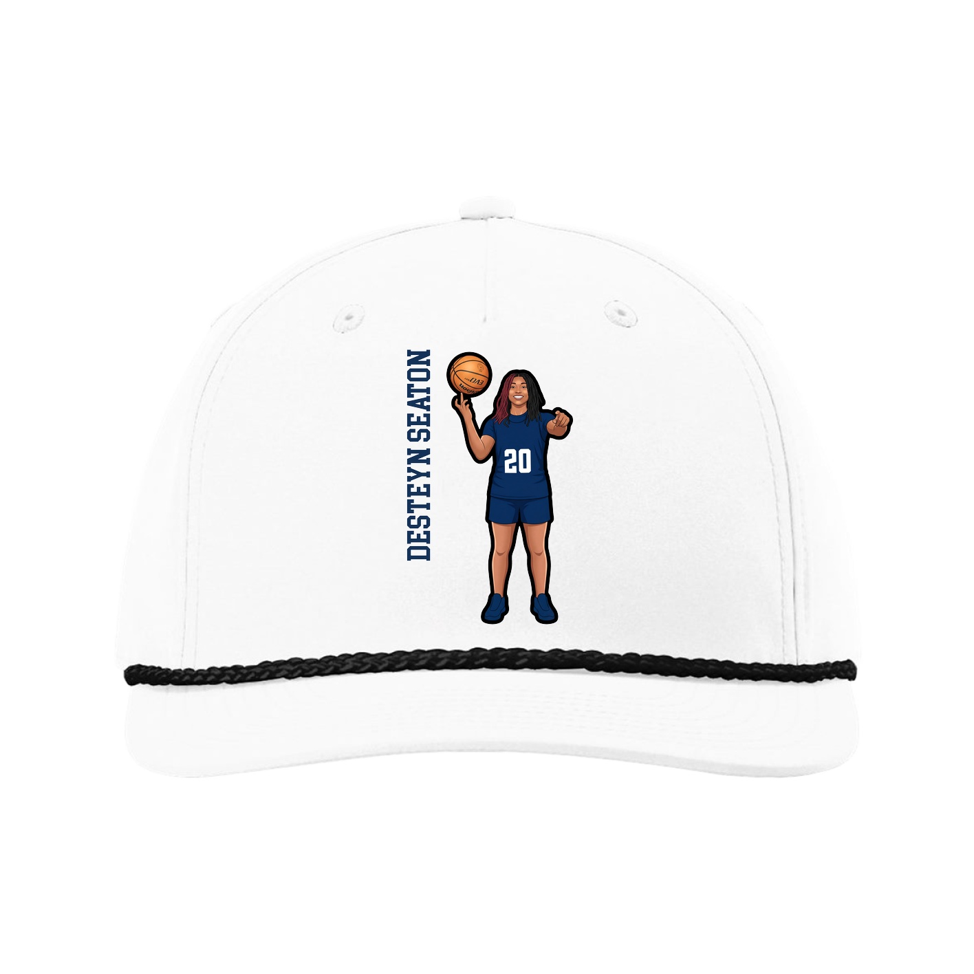 Five-Panel Classic Rope Cap — Name Vertical in White