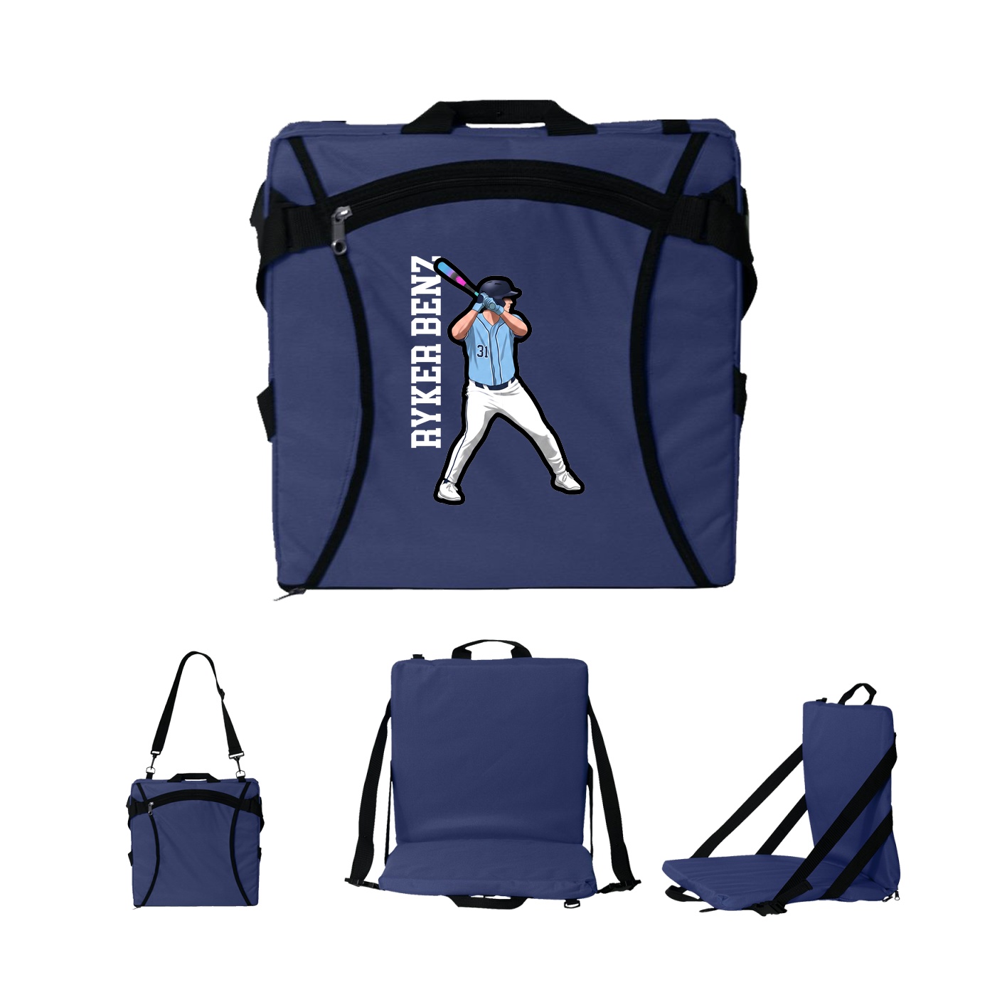 Folding Stadium Seat — Name Vertical in Navy
